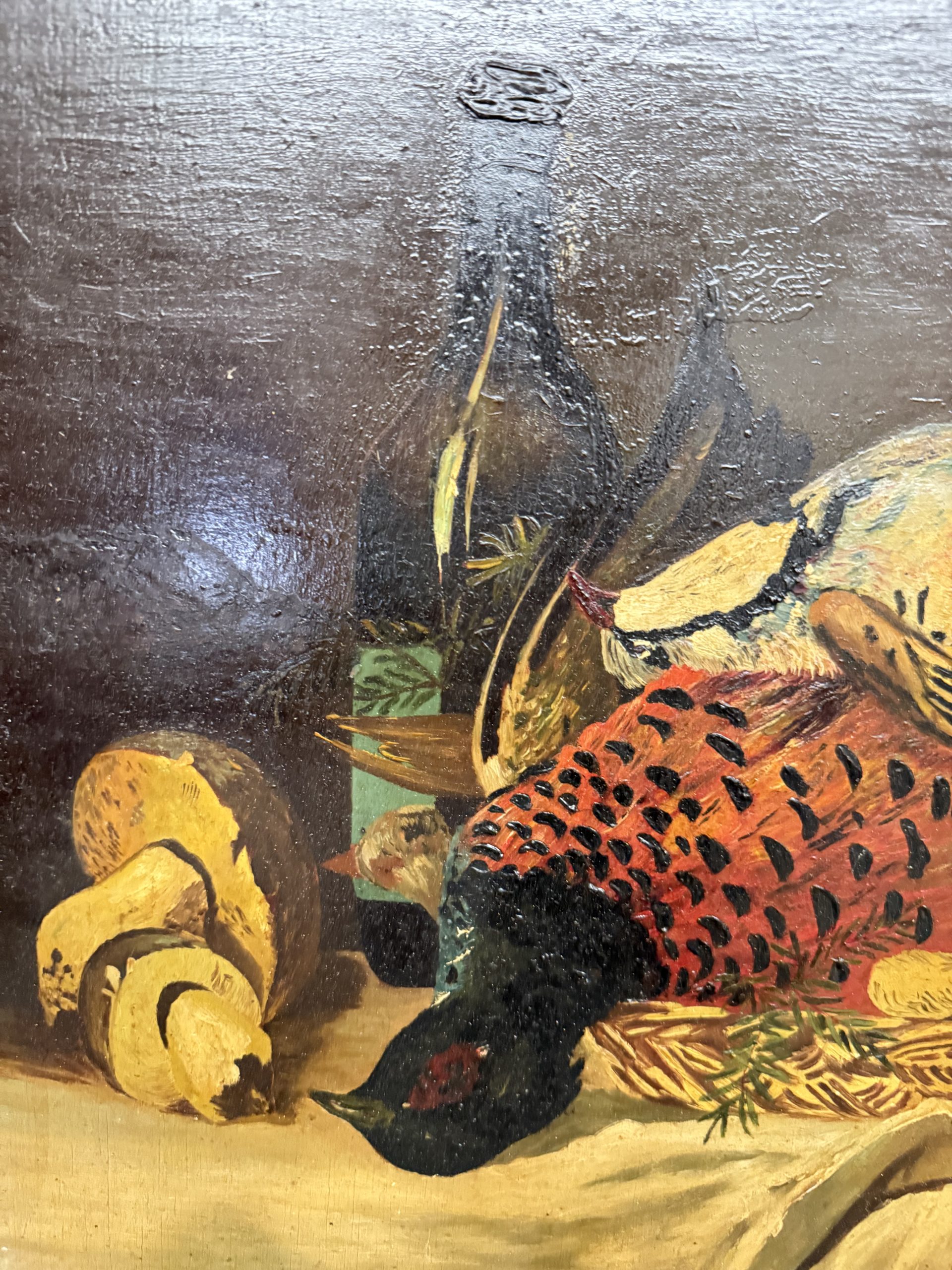 Antico olio su tavola raffigurante natura morta e cacciagione 1940, 42x51cm - immagine 10