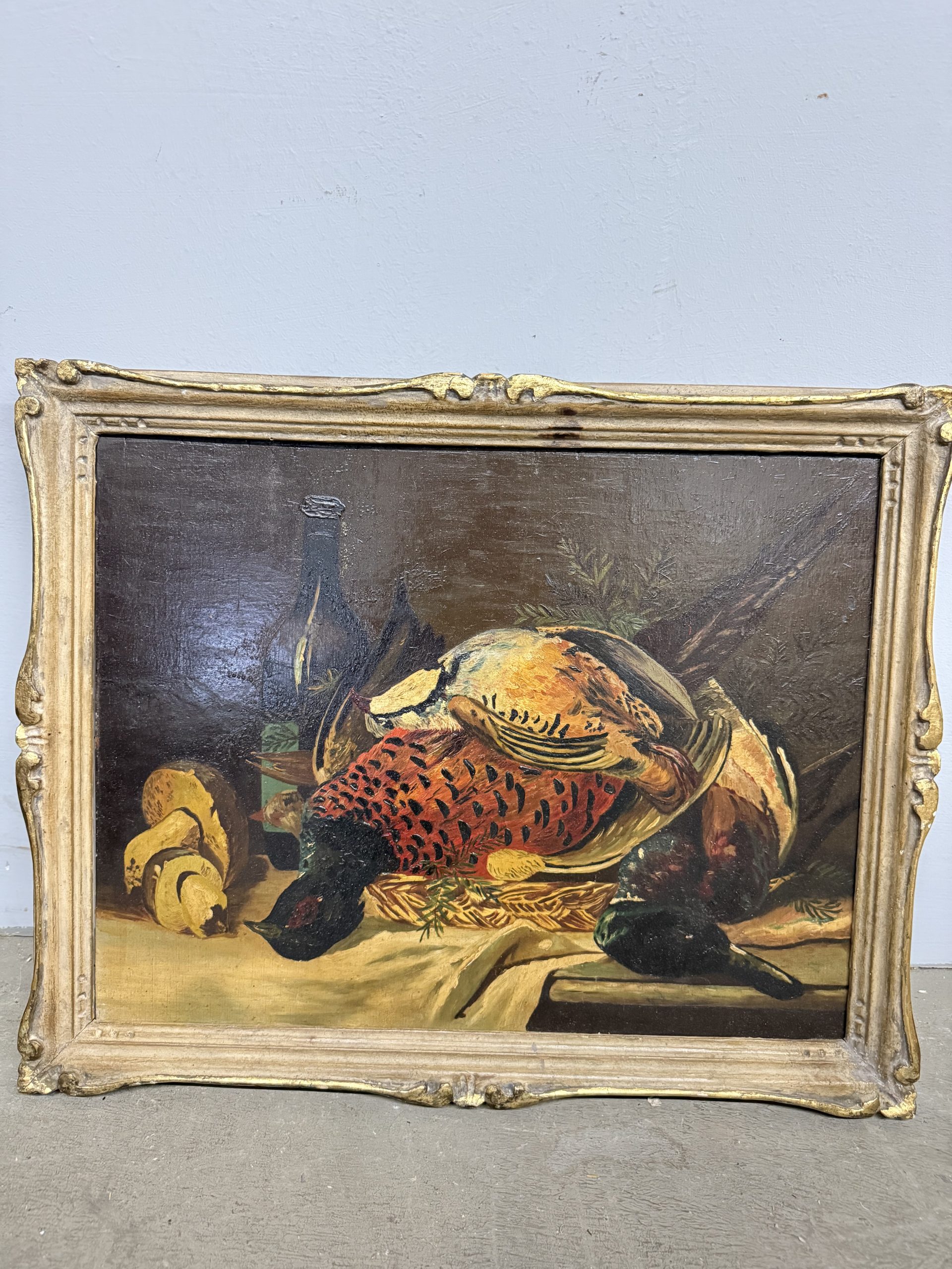 Antico olio su tavola raffigurante natura morta e cacciagione 1940, 42x51cm - immagine 11