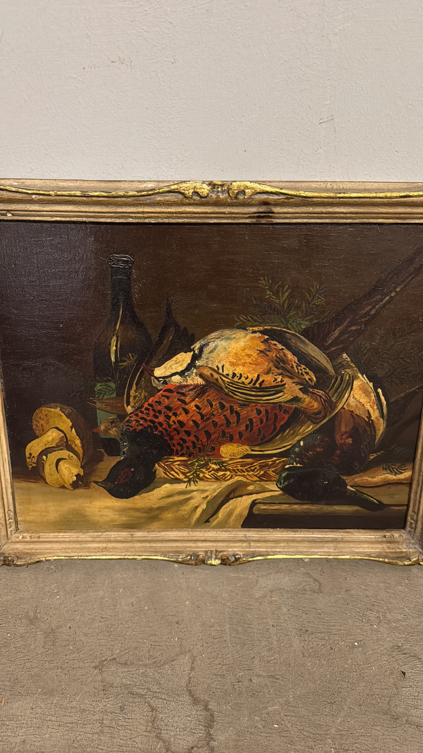Antico olio su tavola raffigurante natura morta e cacciagione 1940, 42x51cm - immagine 12