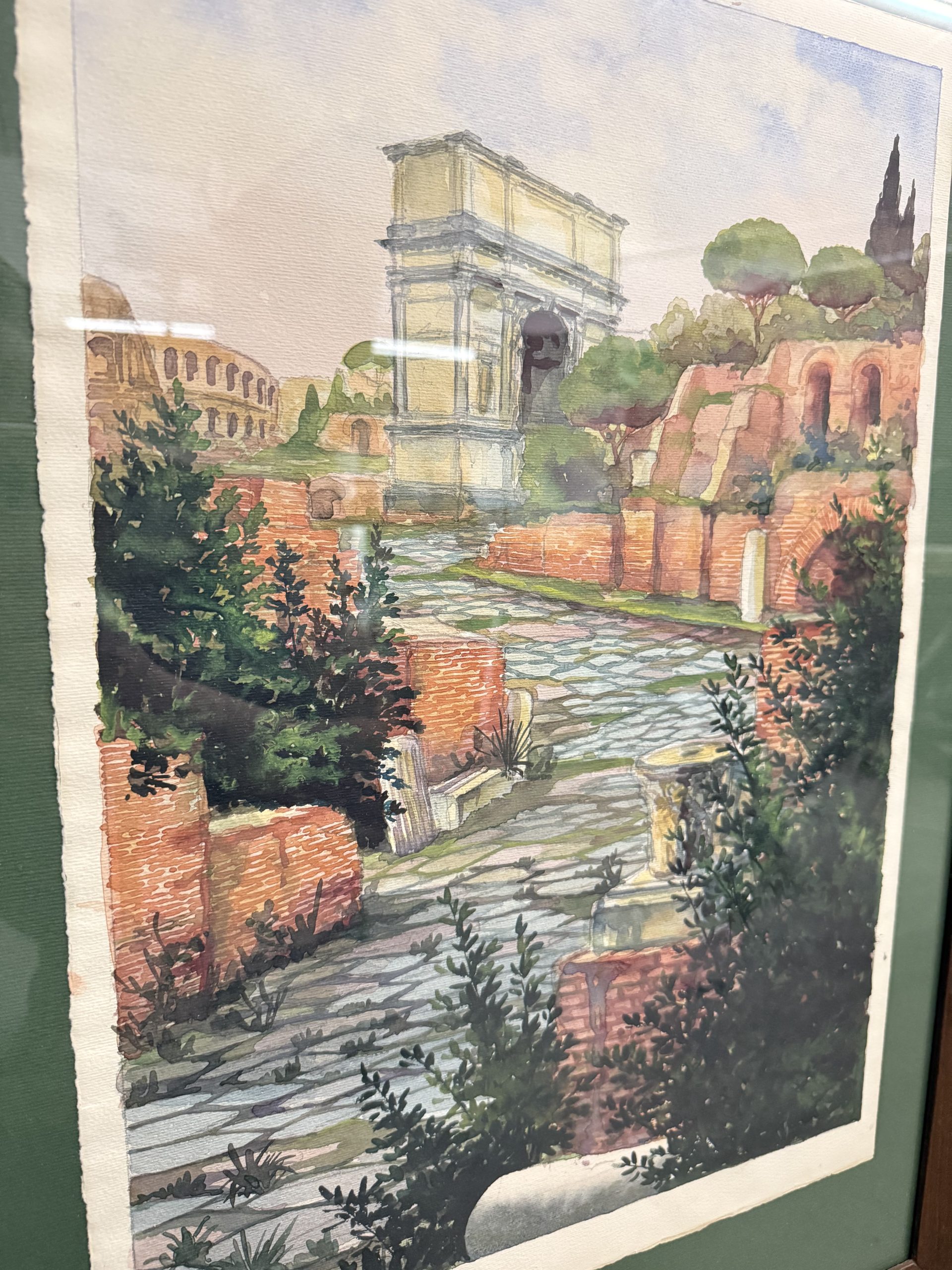 Antico dipinto ad acquarello fori romani. Roma XIX sec., 64x44 cm - immagine 5