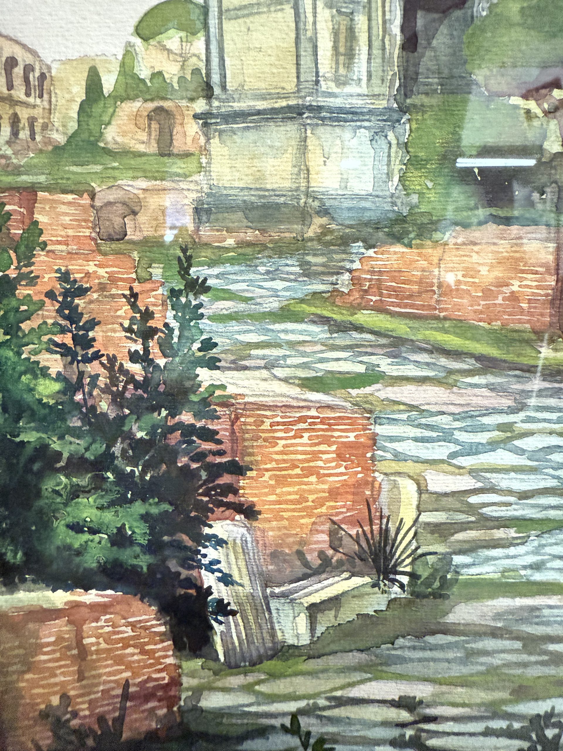 Antico dipinto ad acquarello fori romani. Roma XIX sec., 64x44 cm - immagine 6