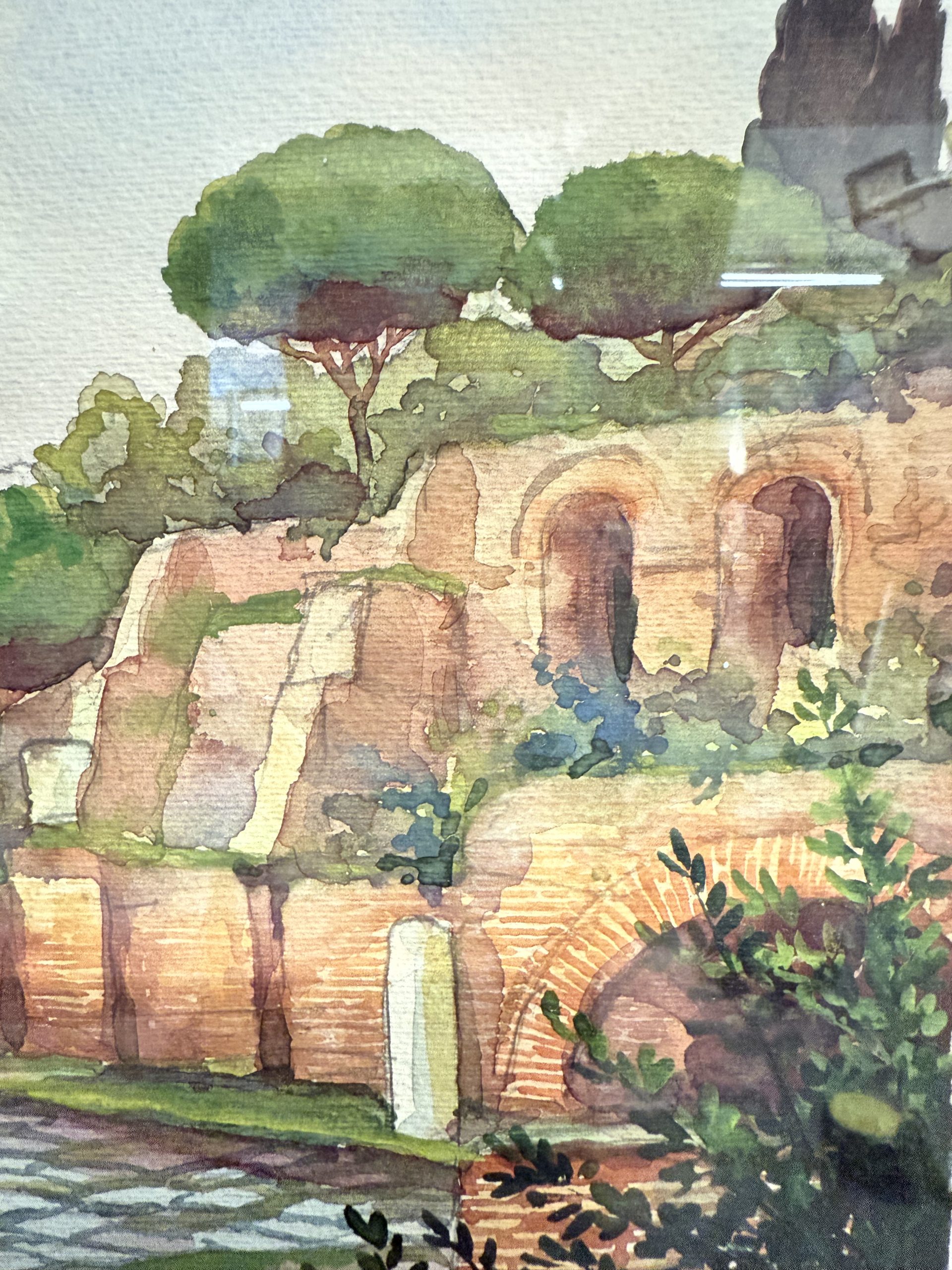 Antico dipinto ad acquarello fori romani. Roma XIX sec., 64x44 cm - immagine 7