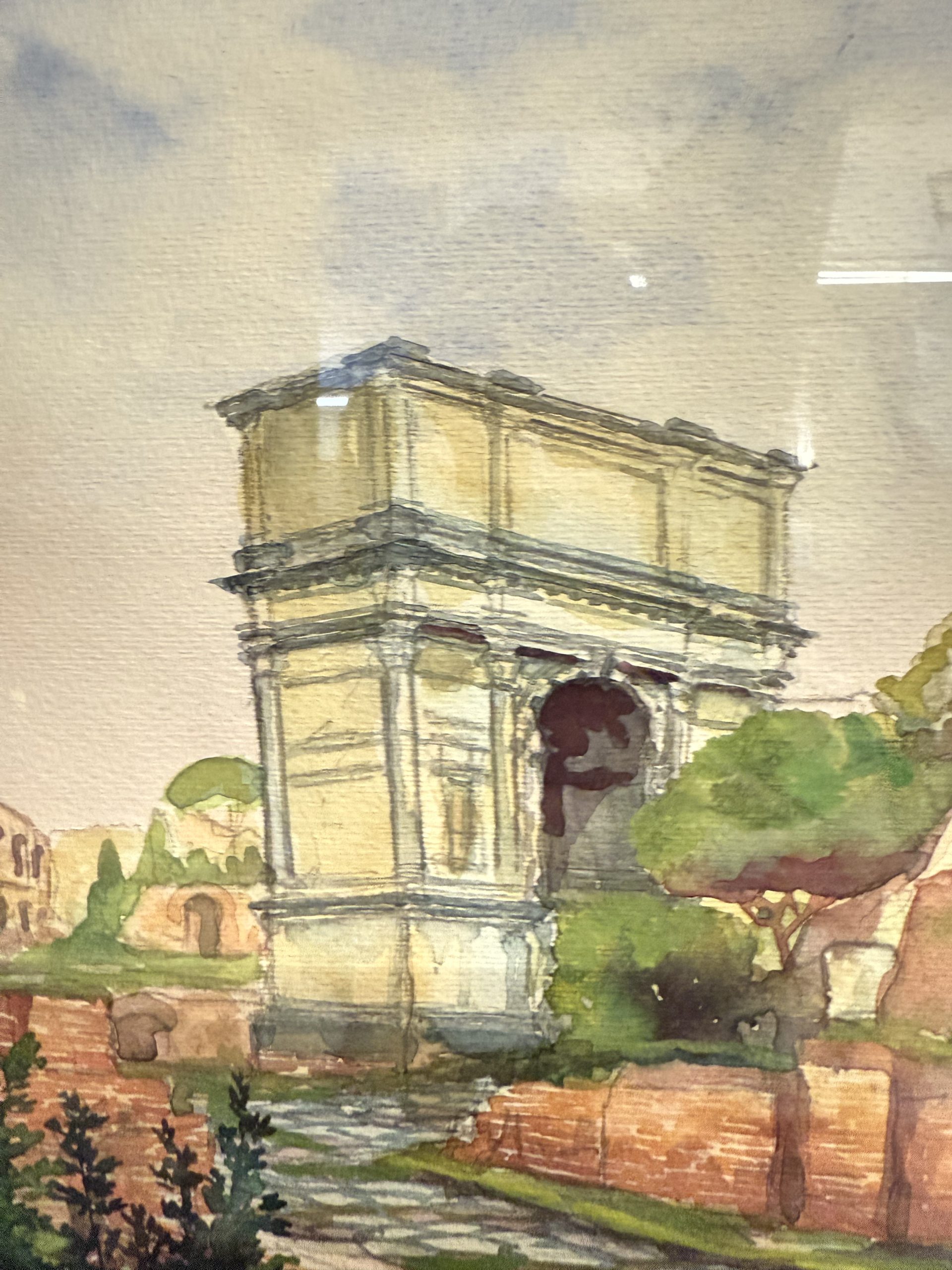 Antico dipinto ad acquarello fori romani. Roma XIX sec., 64x44 cm - immagine 8