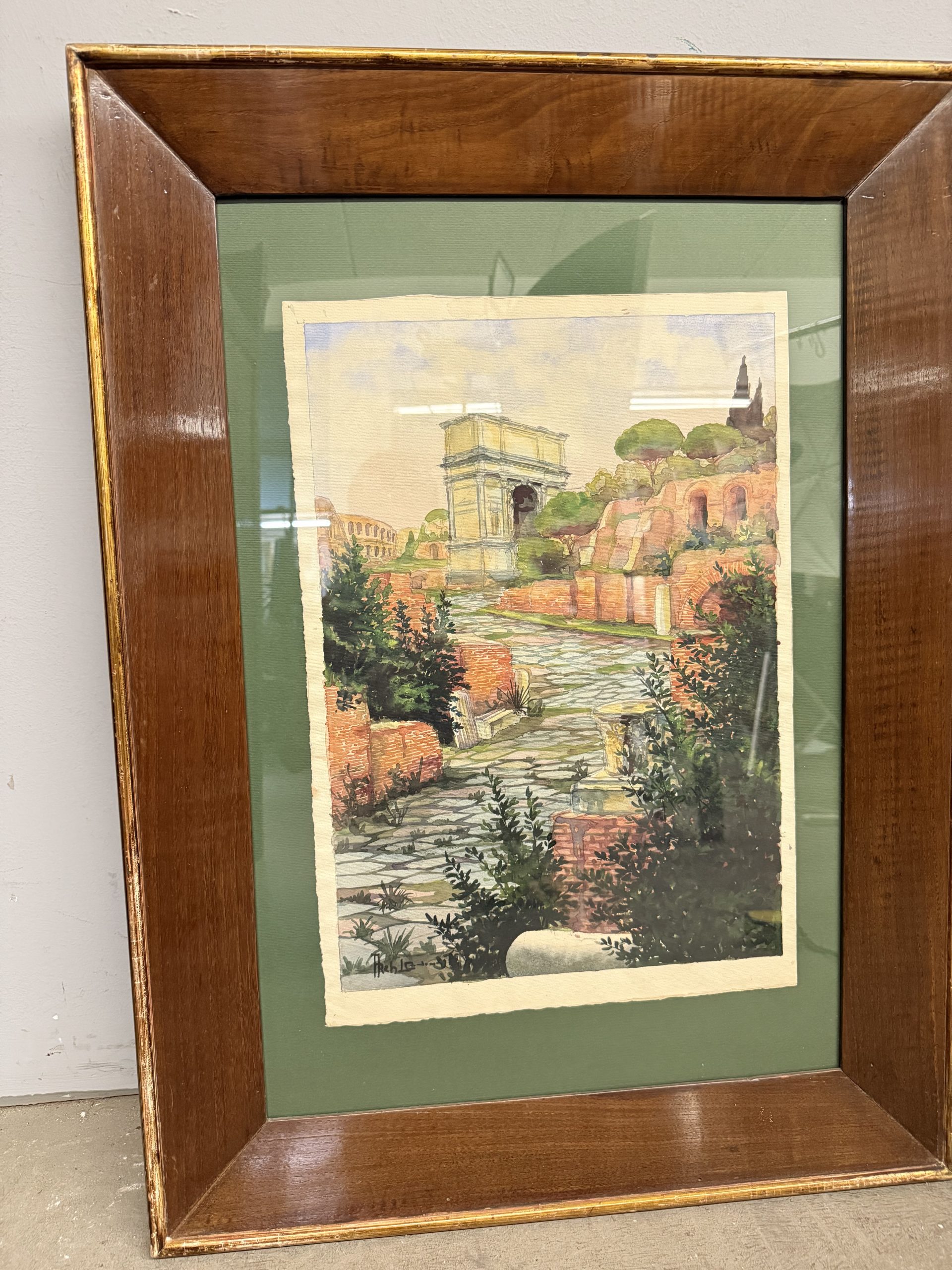 Antico dipinto ad acquarello fori romani. Roma XIX sec., 64x44 cm - immagine 10