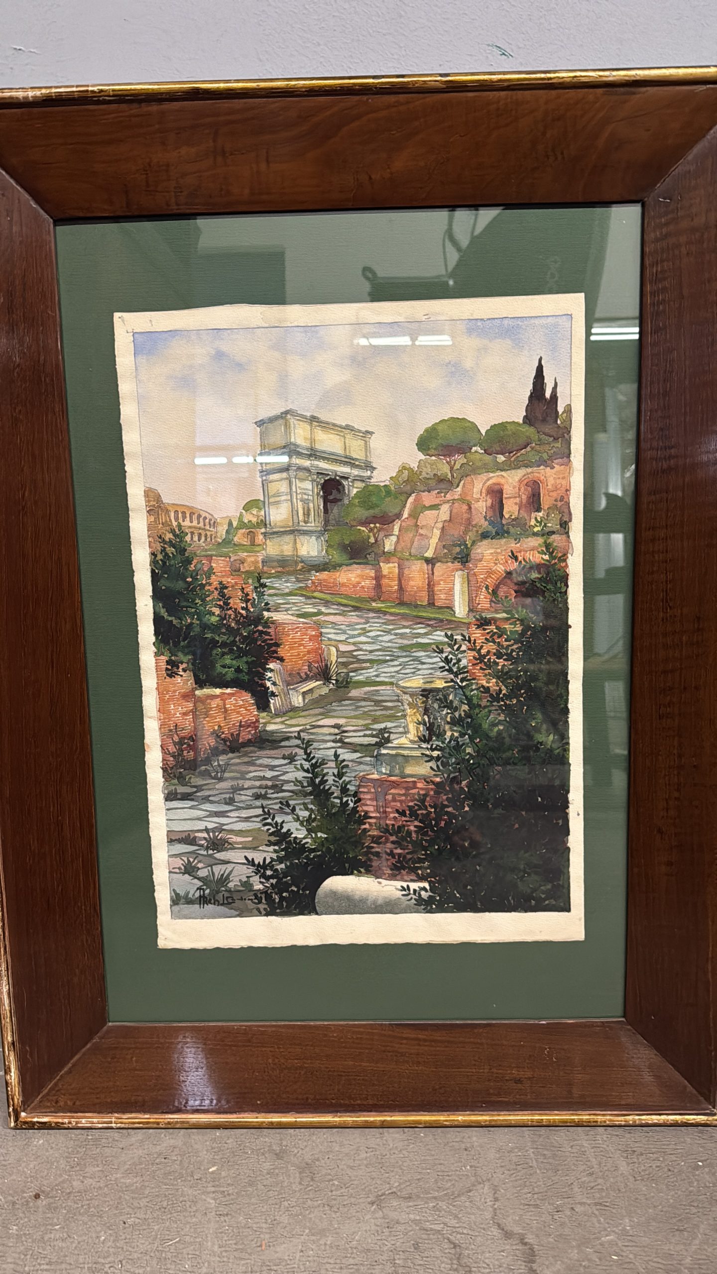 Antico dipinto ad acquarello fori romani. Roma XIX sec., 64x44 cm - immagine 11