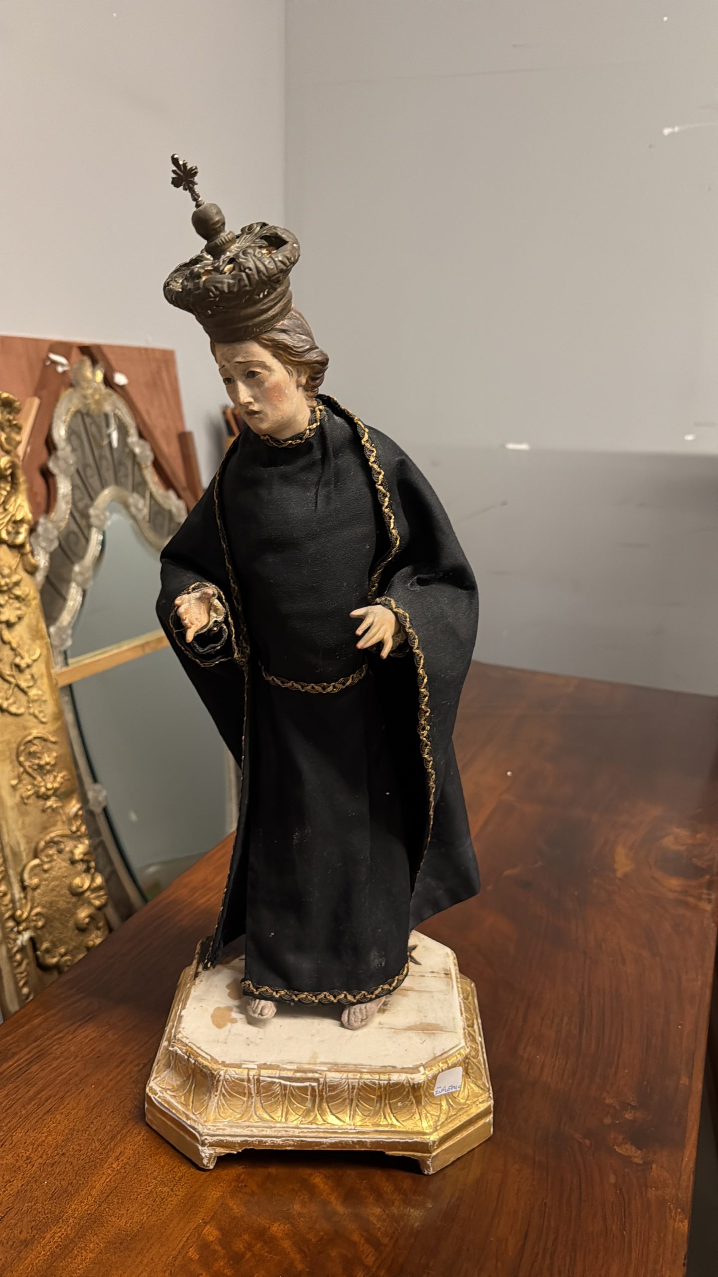 Antica scultura di San Gabriele dell'Addolorata, XVIII sec, 55x23x20cm - immagine 2