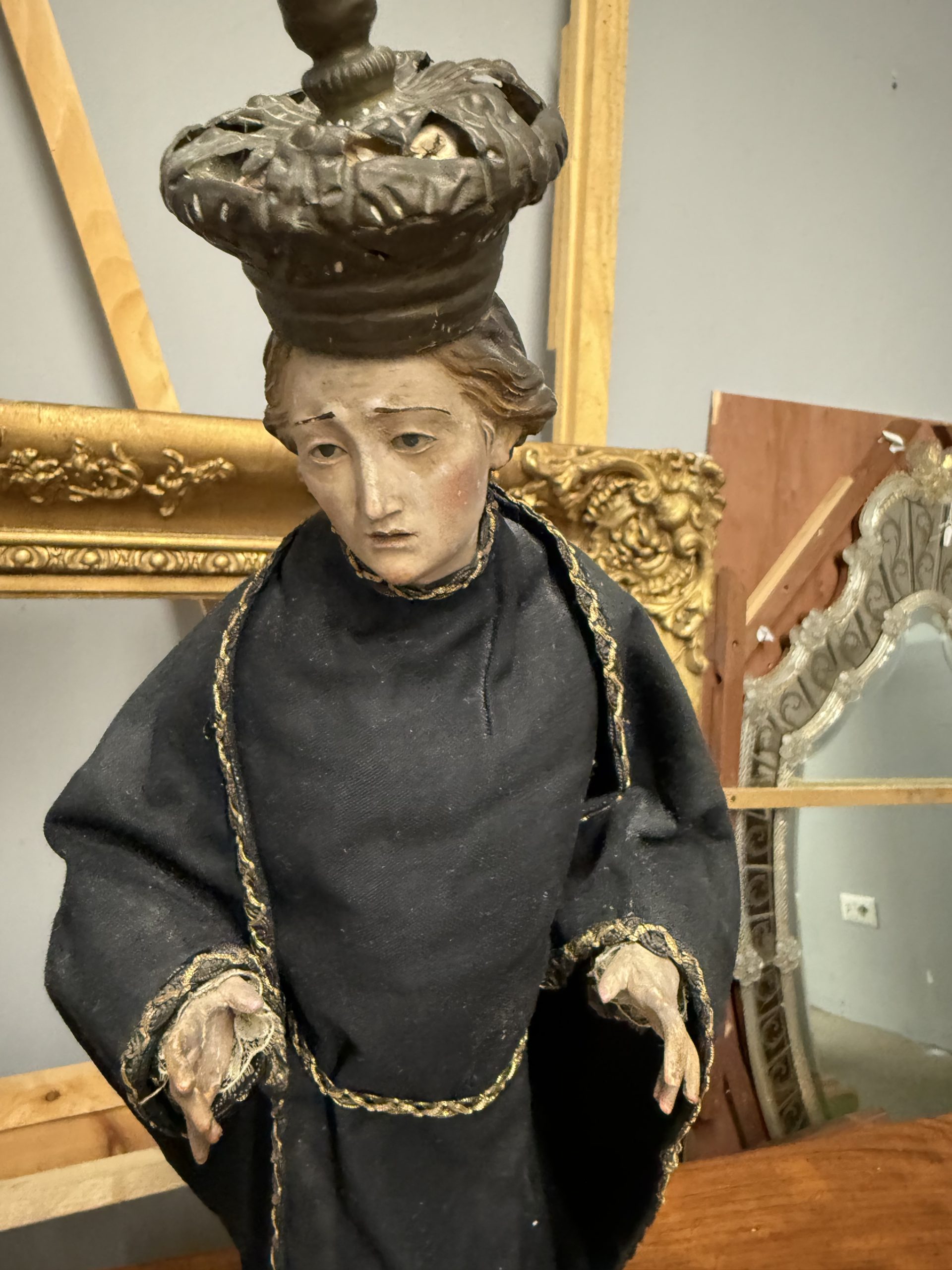 Antica scultura di San Gabriele dell'Addolorata, XVIII sec, 55x23x20cm - immagine 7
