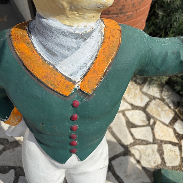 Antica coppia di sculture made in Usa in ghisa da giardino -Fantini con anello per Cavalli . Mis Altezza cm 125 Larghezza cm 70 - immagine 13