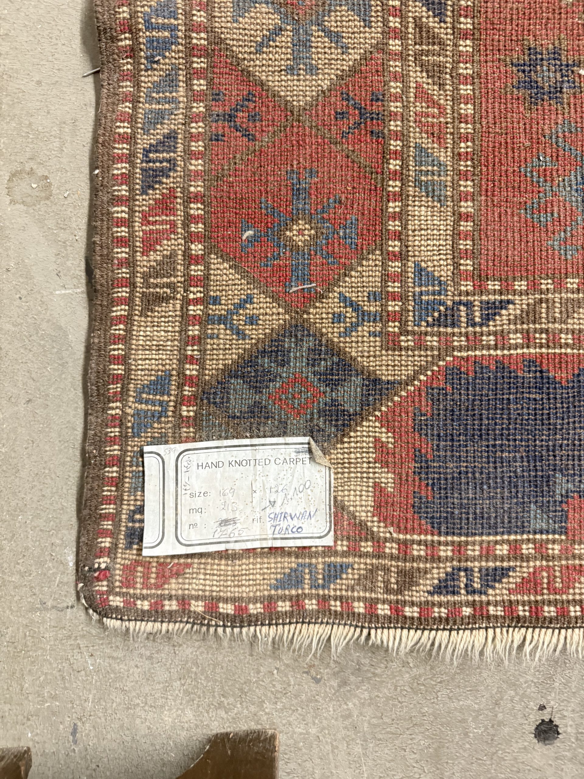 Antico tappeto turco XIX sec., lana a motivi geometrici, 170x130cm - immagine 3