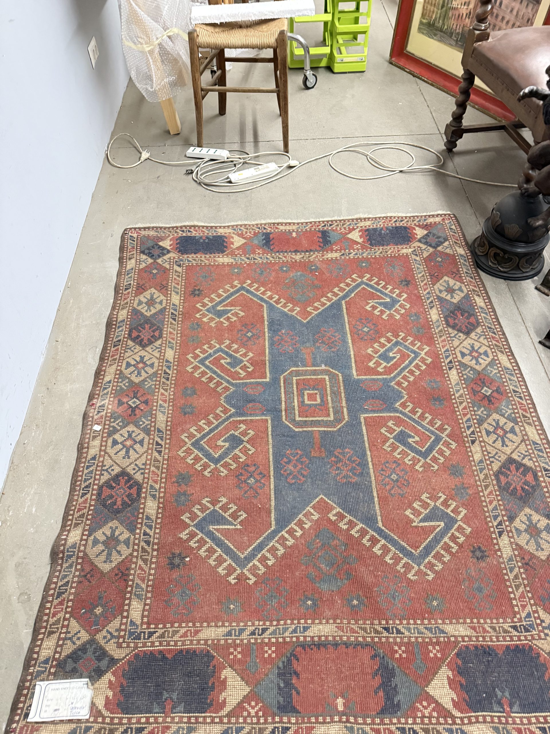 Antico tappeto turco XIX sec., lana a motivi geometrici, 170x130cm - immagine 4