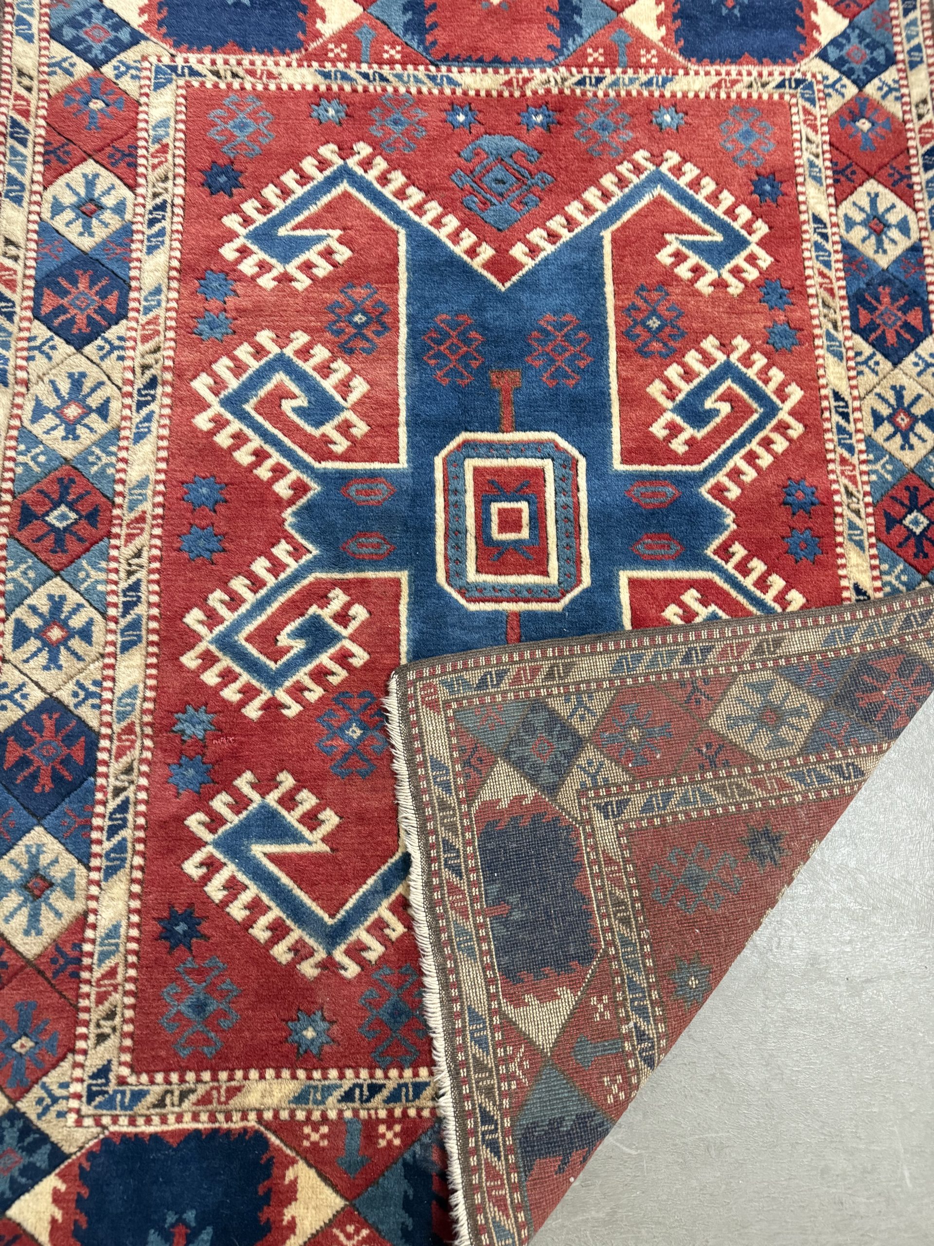 Antico tappeto turco XIX sec., lana a motivi geometrici, 170x130cm - immagine 6