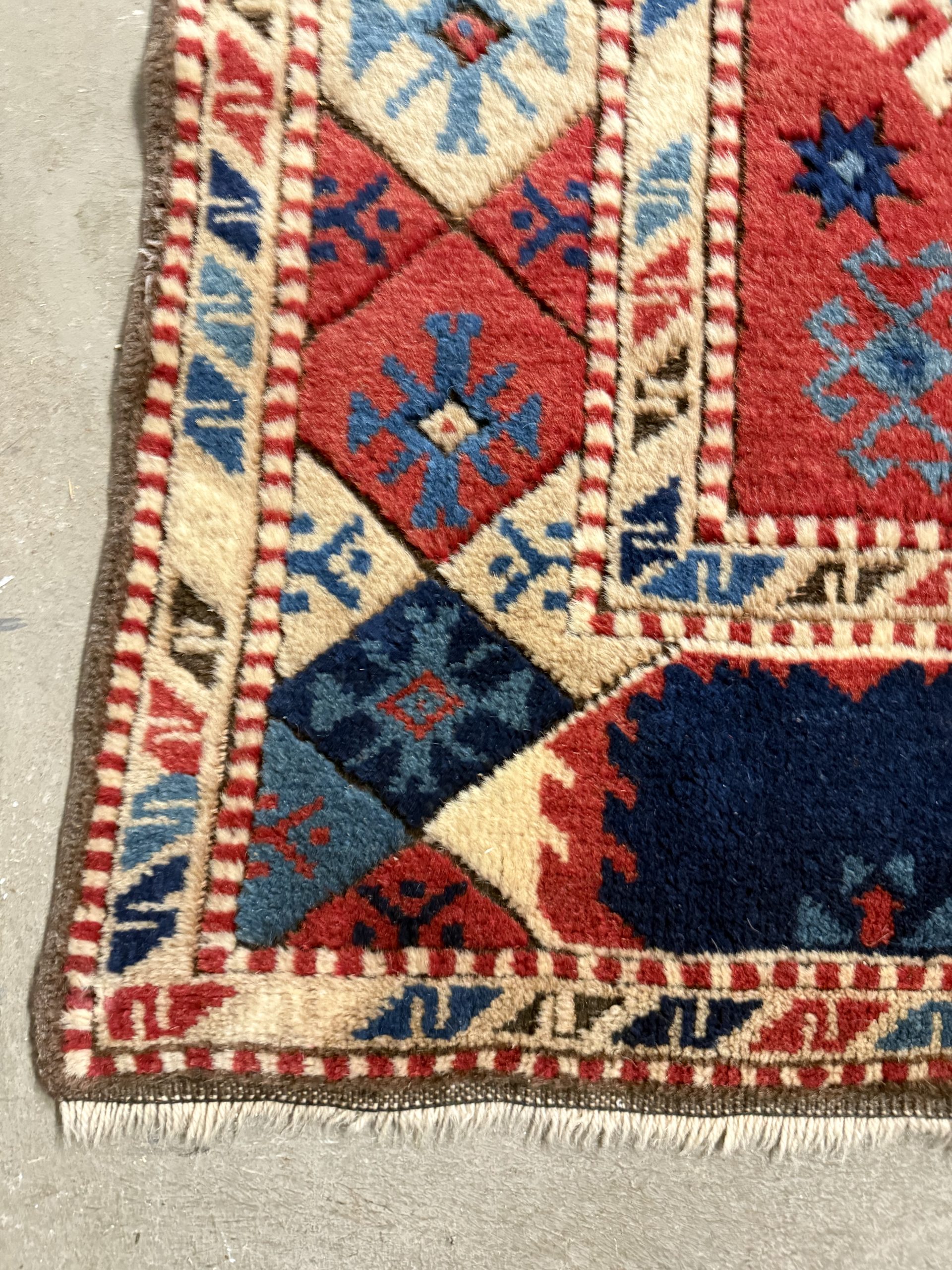 Antico tappeto turco XIX sec., lana a motivi geometrici, 170x130cm - immagine 7