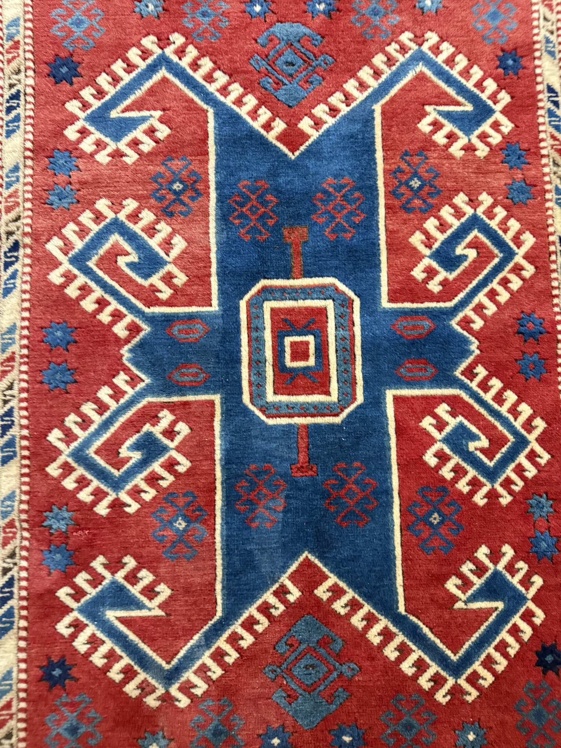 Antico tappeto turco XIX sec., lana a motivi geometrici, 170x130cm - immagine 10