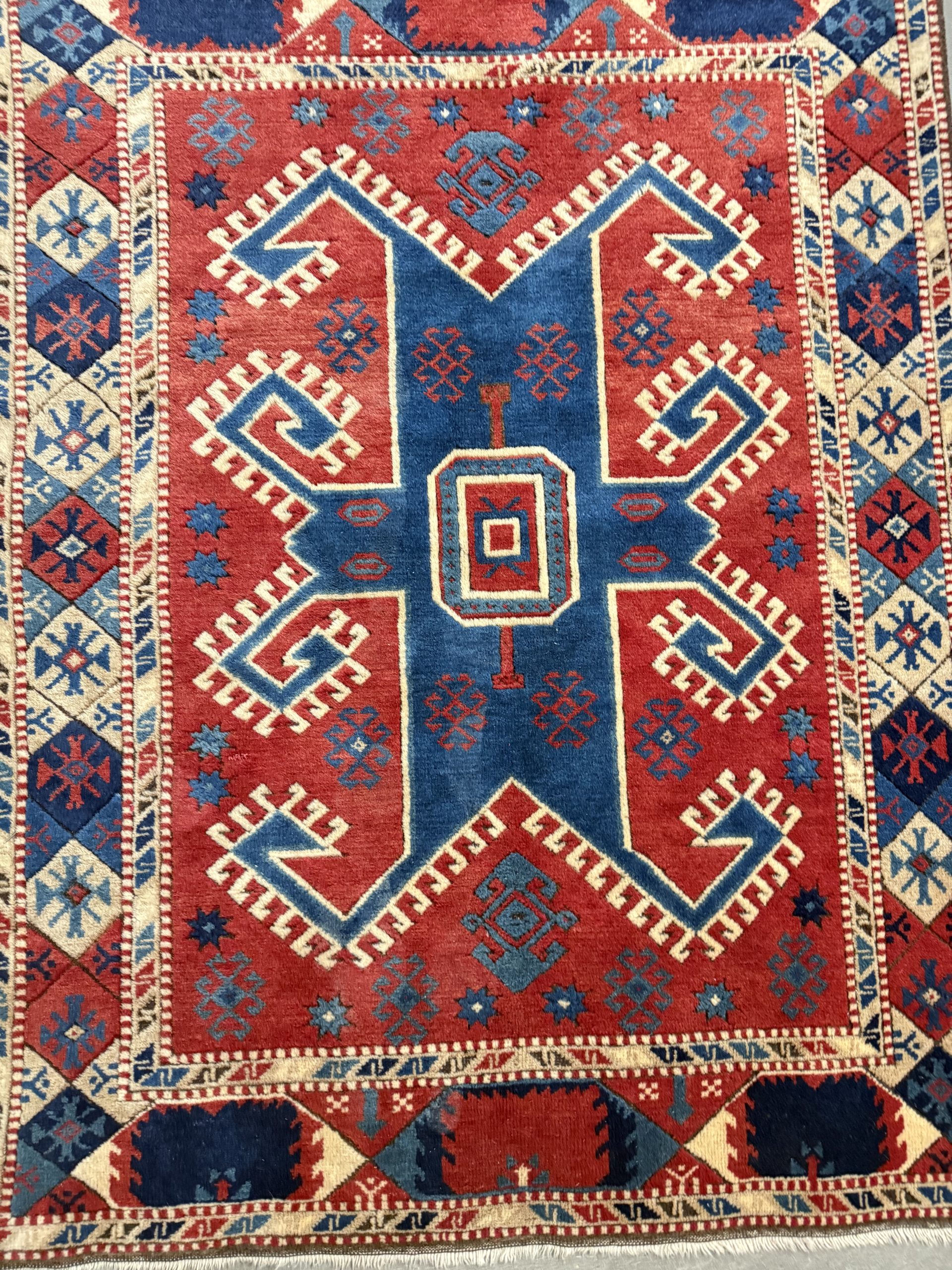 Antico tappeto turco XIX sec., lana a motivi geometrici, 170x130cm - immagine 11