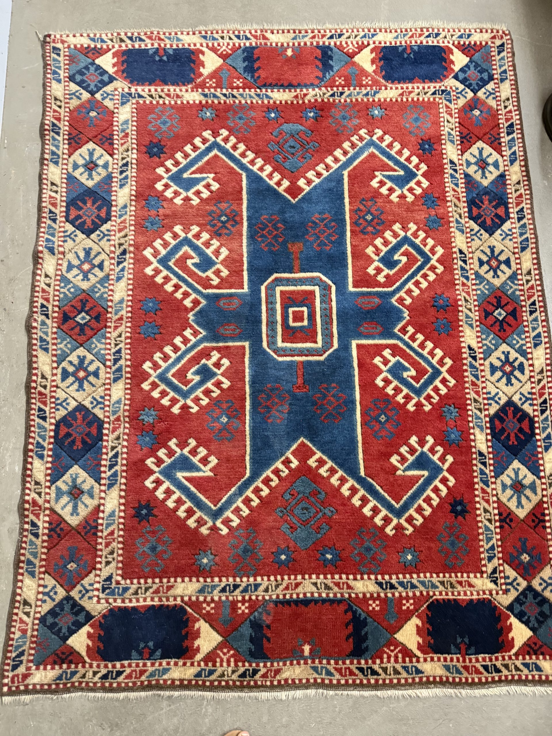 Antico tappeto turco XIX sec., lana a motivi geometrici, 170x130cm - immagine 12
