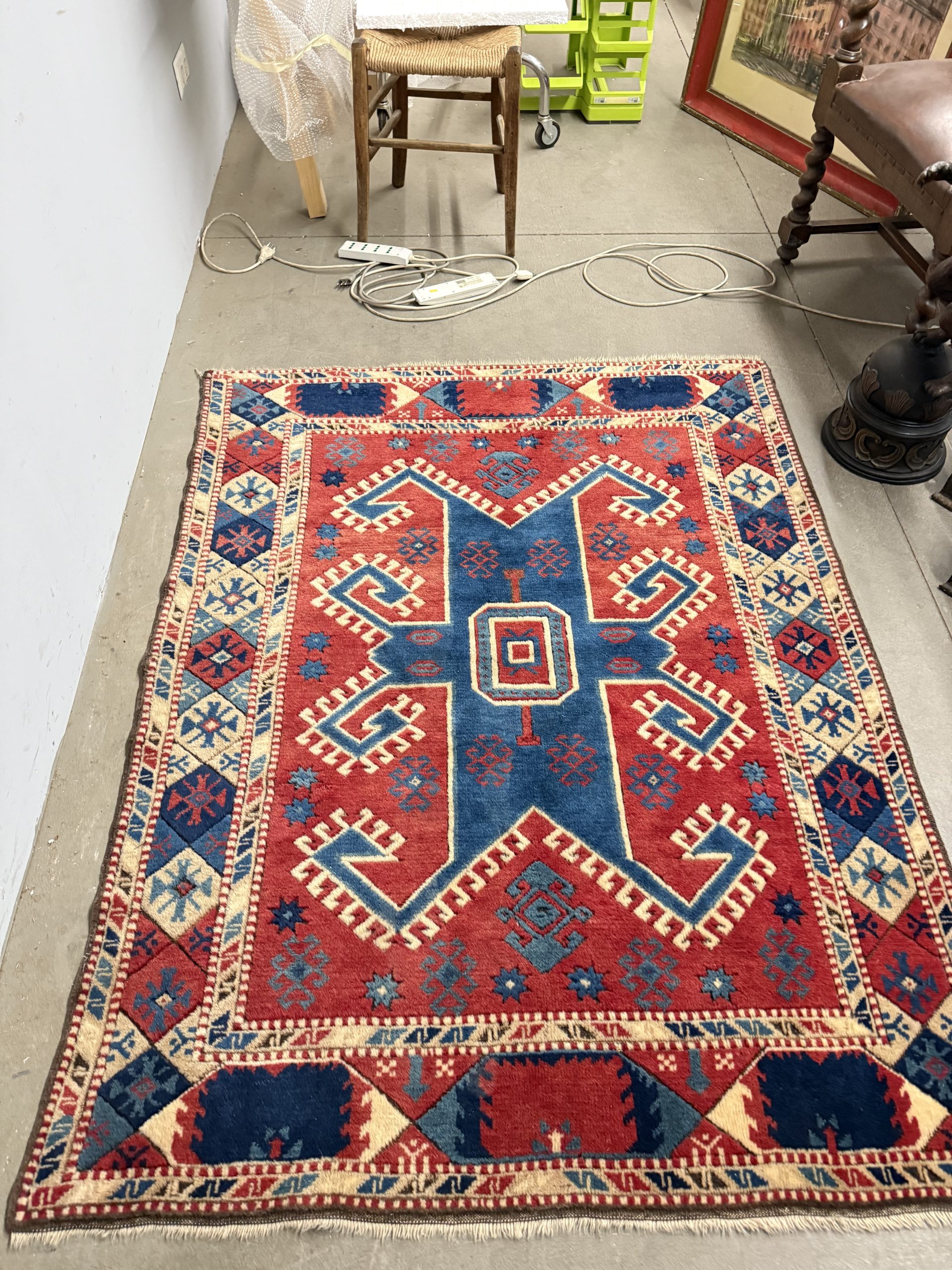 Antico tappeto turco XIX sec., lana a motivi geometrici, 170x130cm - immagine 13