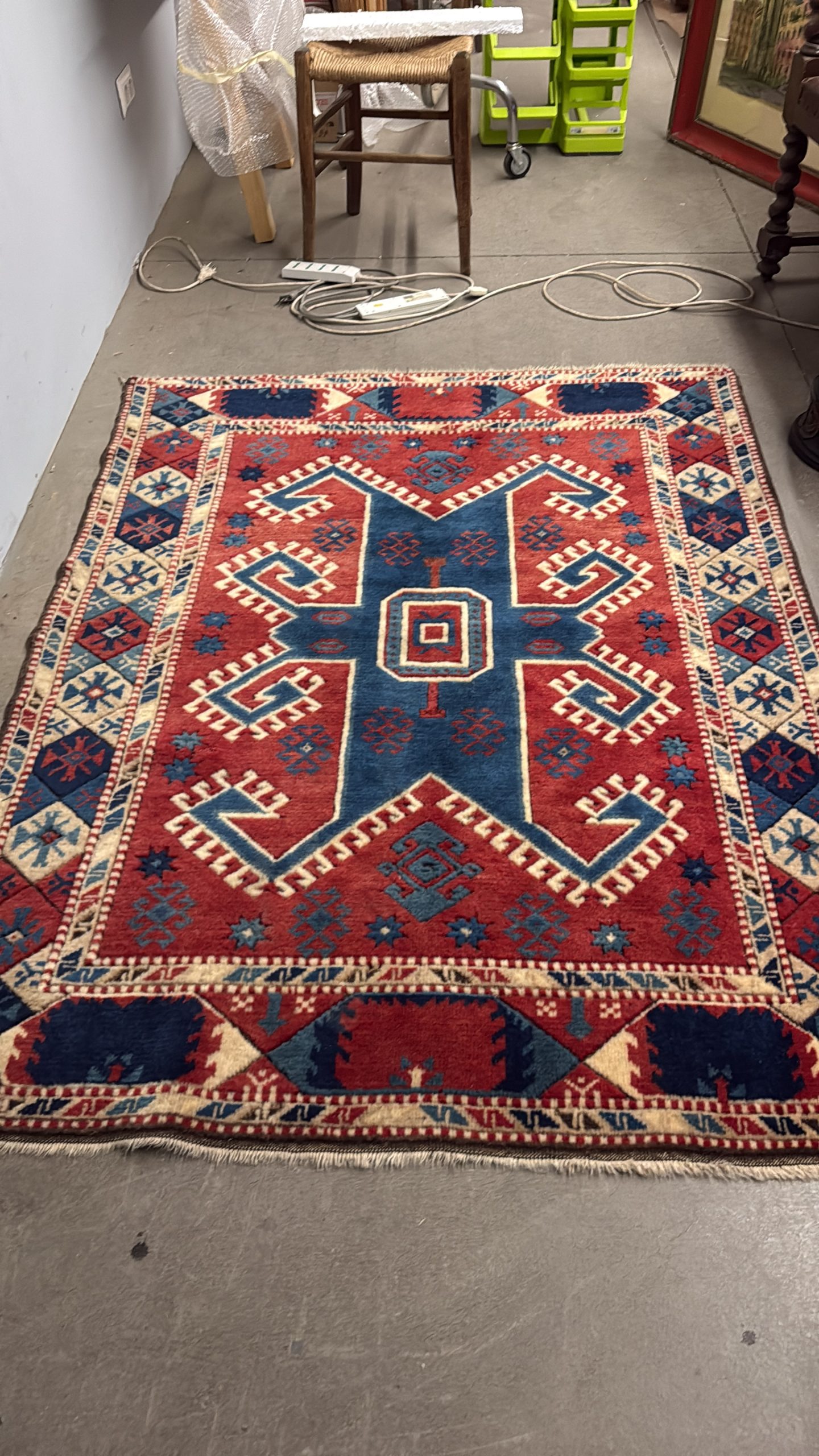 Antico tappeto turco XIX sec., lana a motivi geometrici, 170x130cm - immagine 14