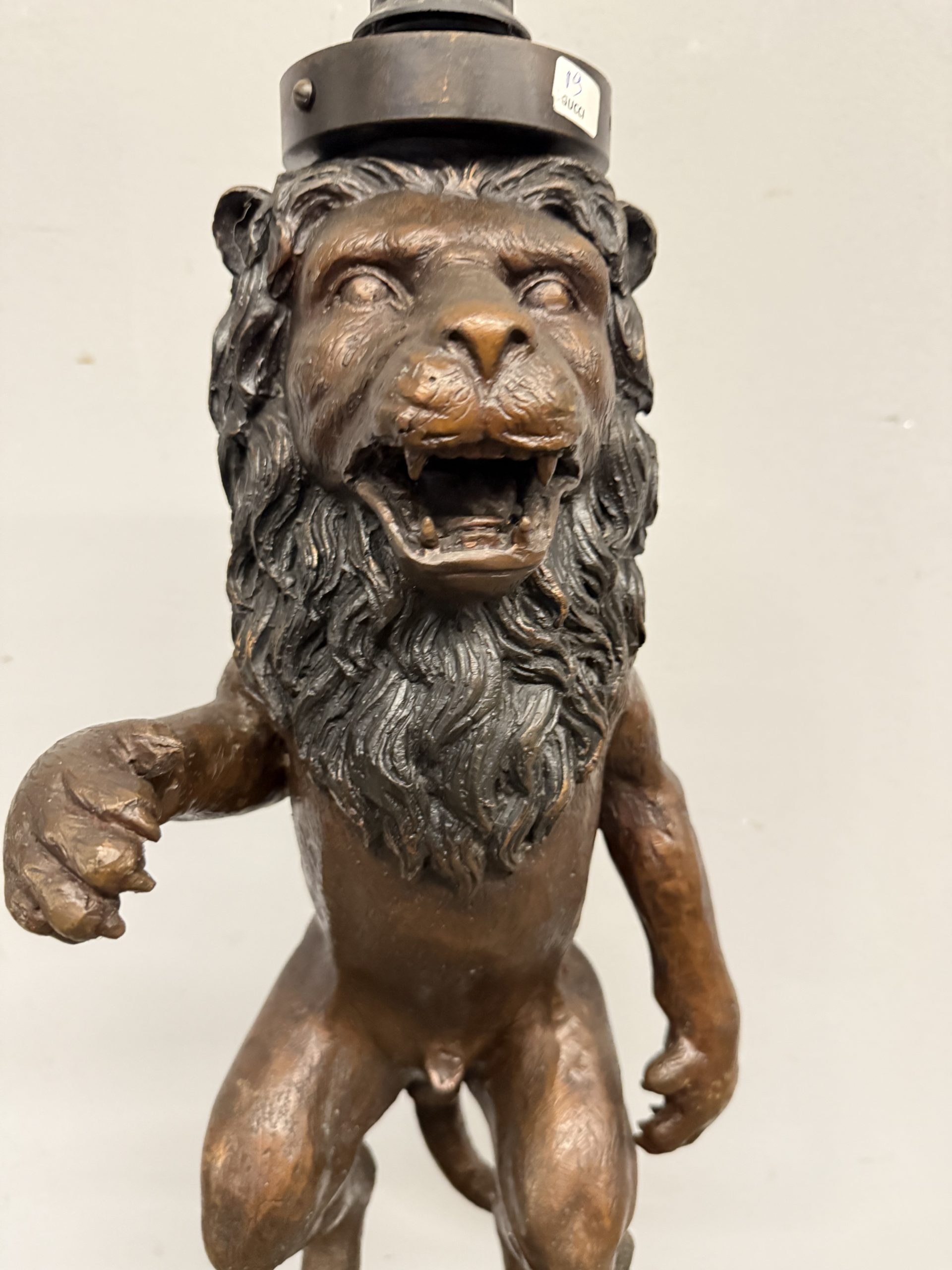 Antica scultura in bronzo, leone, '900, 82x30cm - immagine 3