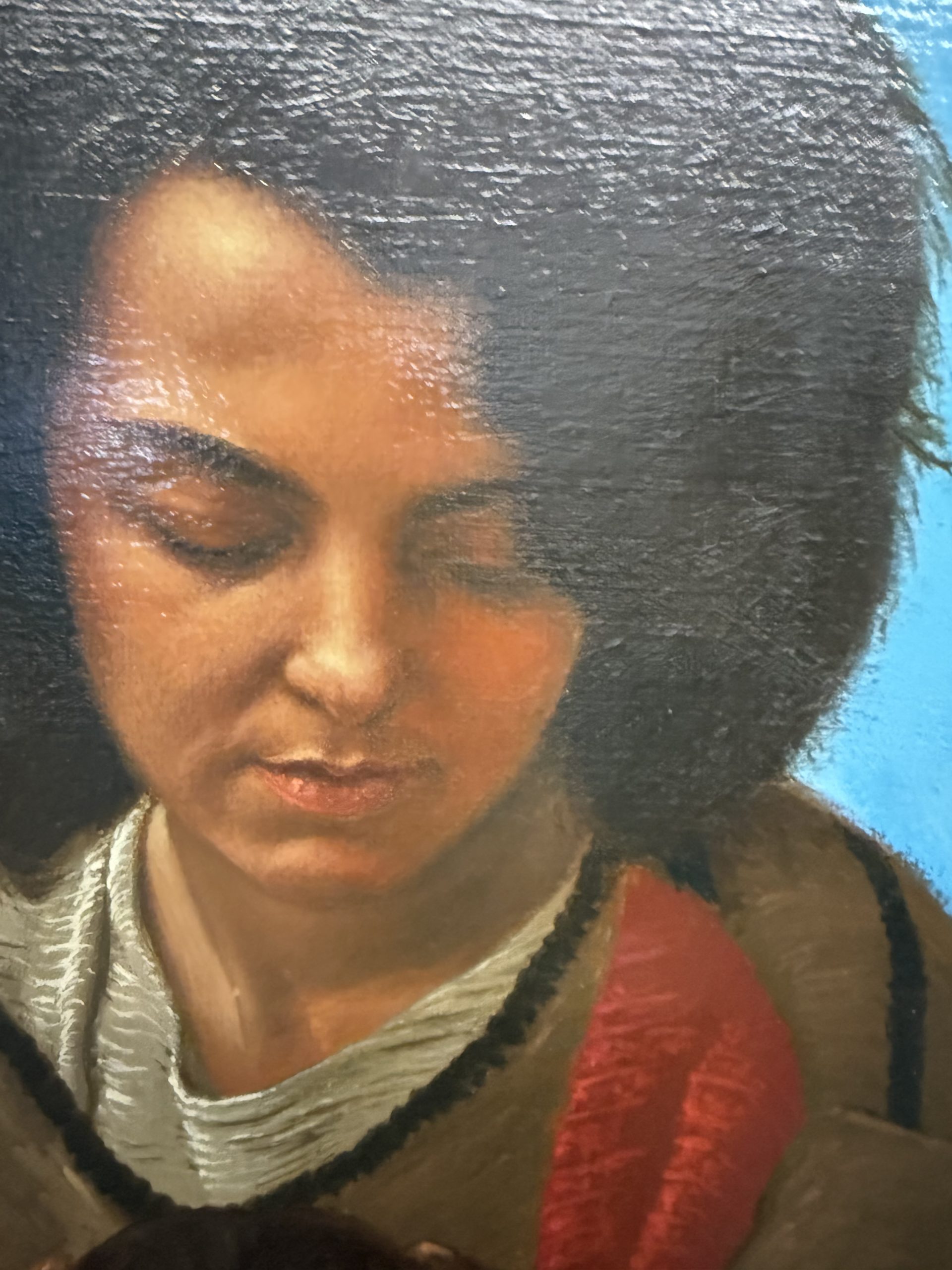 Olio su tela, ragazza e cagnolino 1987 Giancarlo Pignataro, 98x82cm - immagine 3