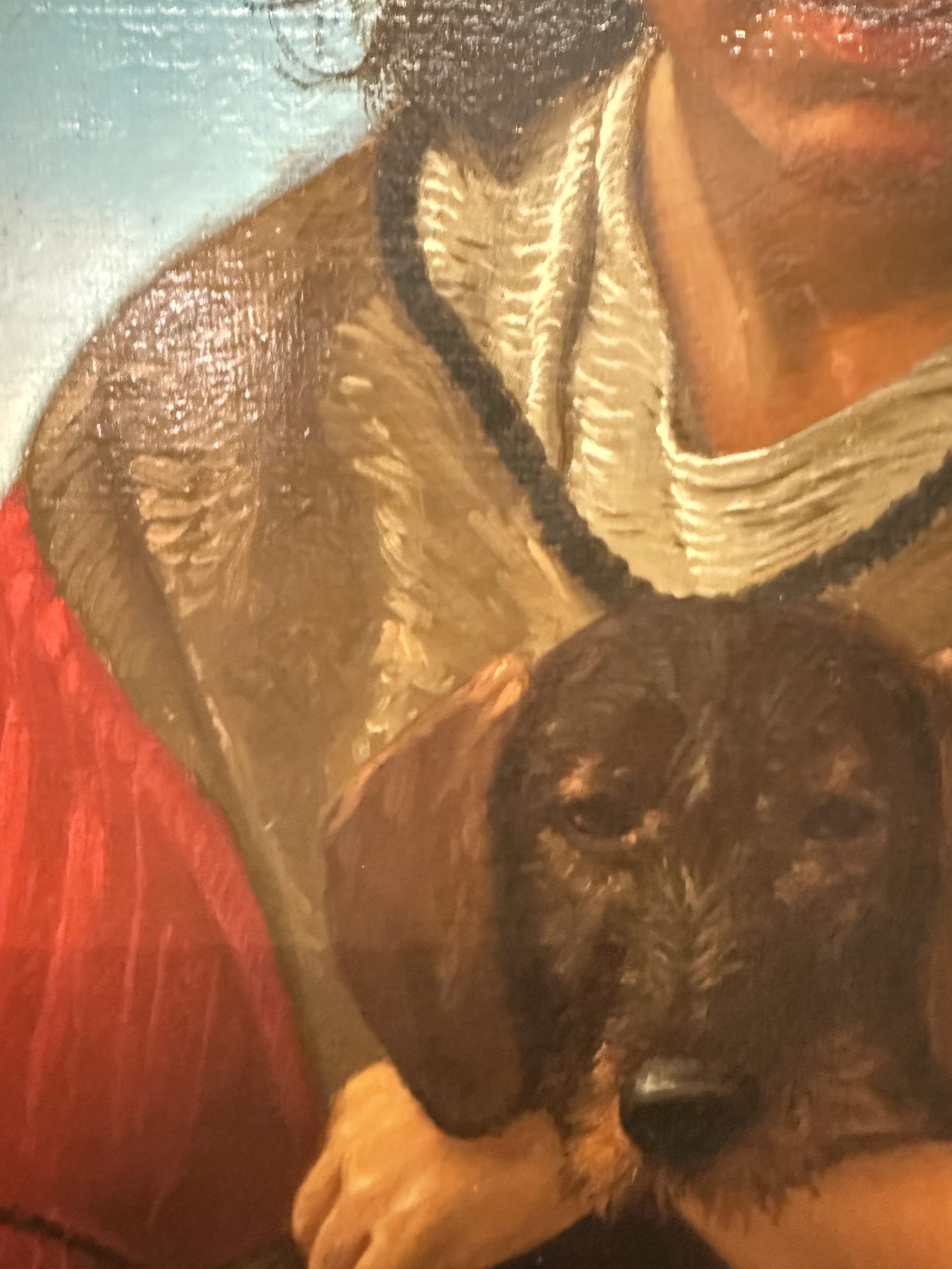 Olio su tela, ragazza e cagnolino 1987 Giancarlo Pignataro, 98x82cm - immagine 5