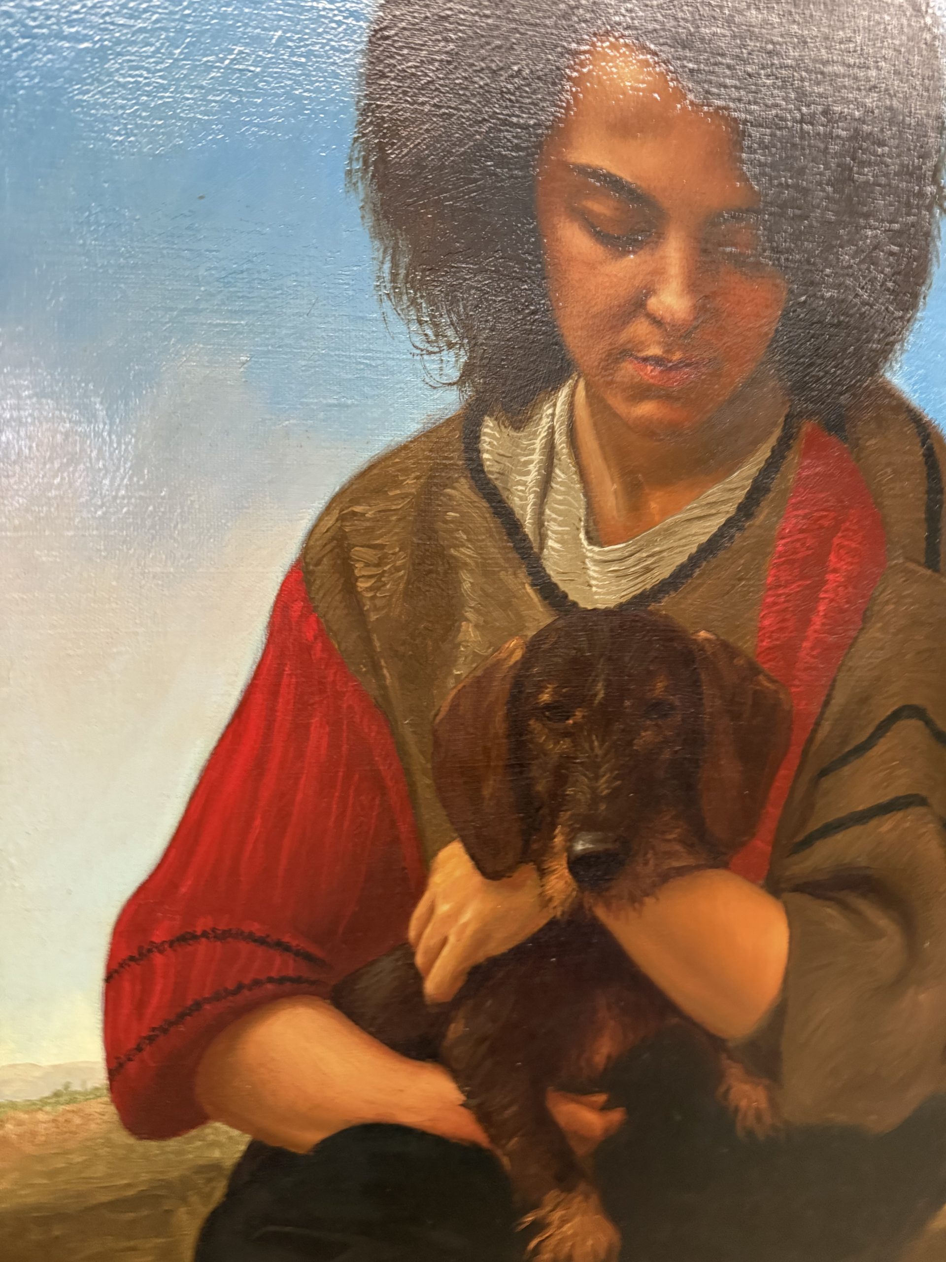 Olio su tela, ragazza e cagnolino 1987 Giancarlo Pignataro, 98x82cm - immagine 6