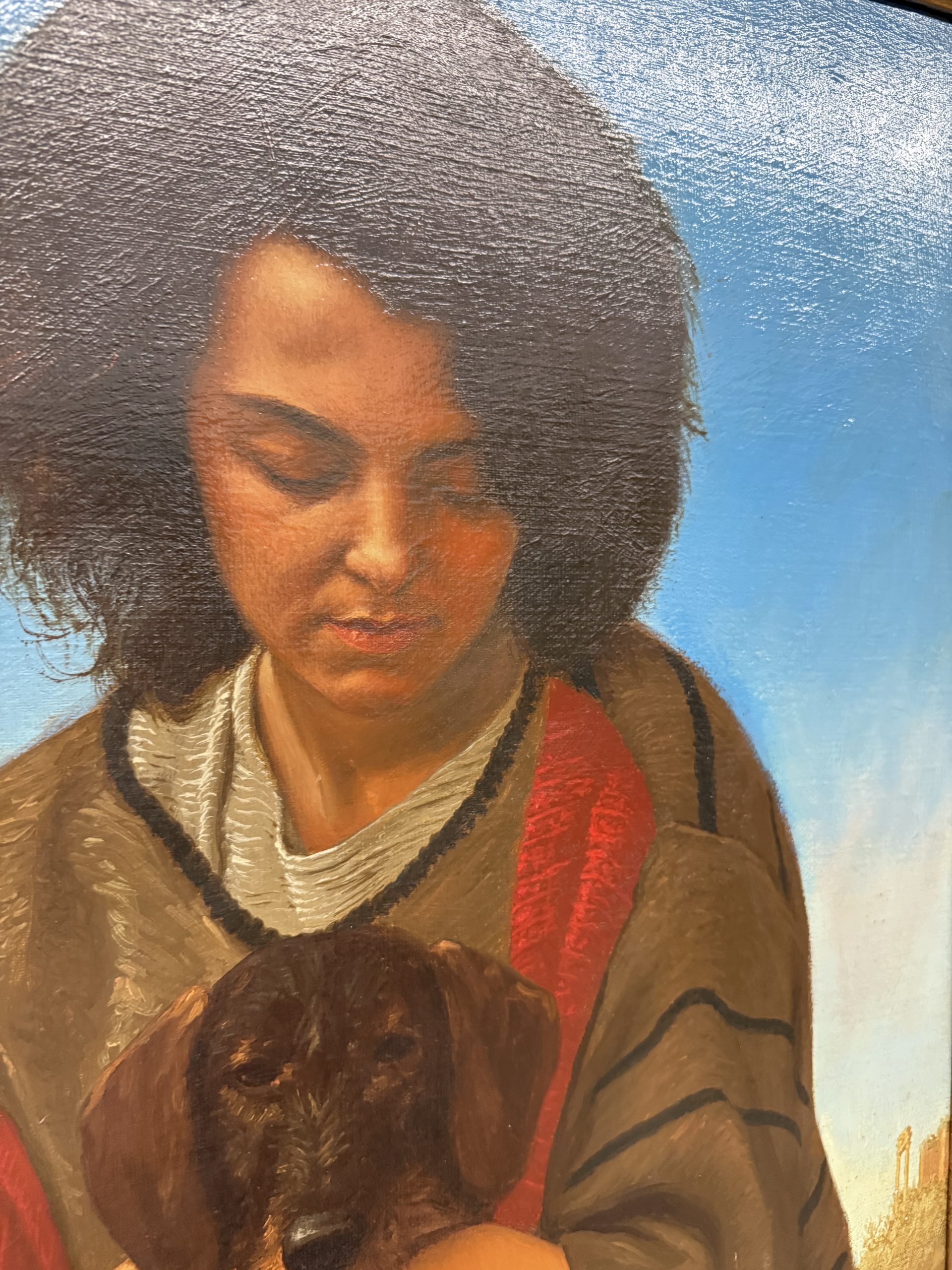 Olio su tela, ragazza e cagnolino 1987 Giancarlo Pignataro, 98x82cm - immagine 10