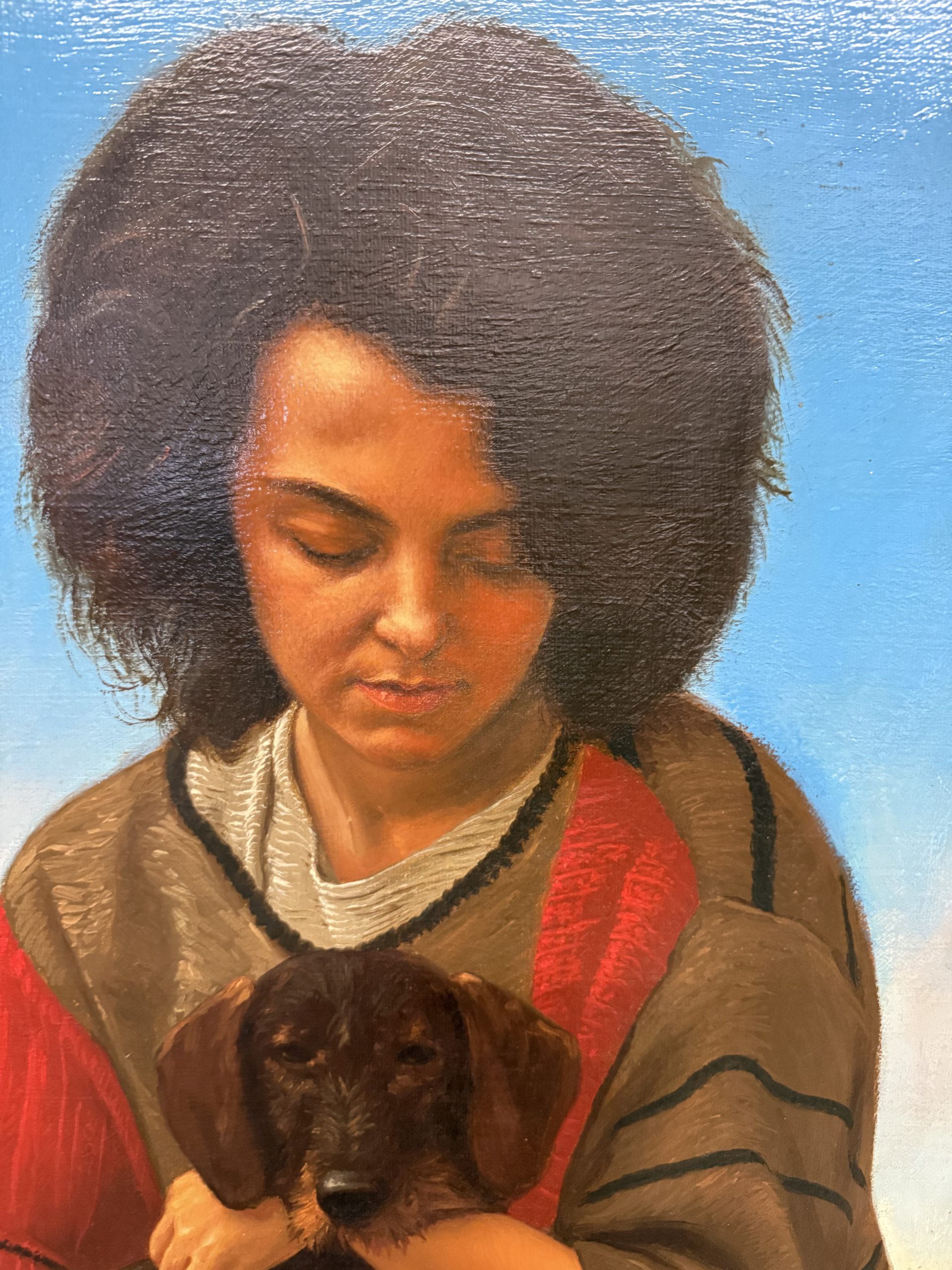 Olio su tela, ragazza e cagnolino 1987 Giancarlo Pignataro, 98x82cm - immagine 11