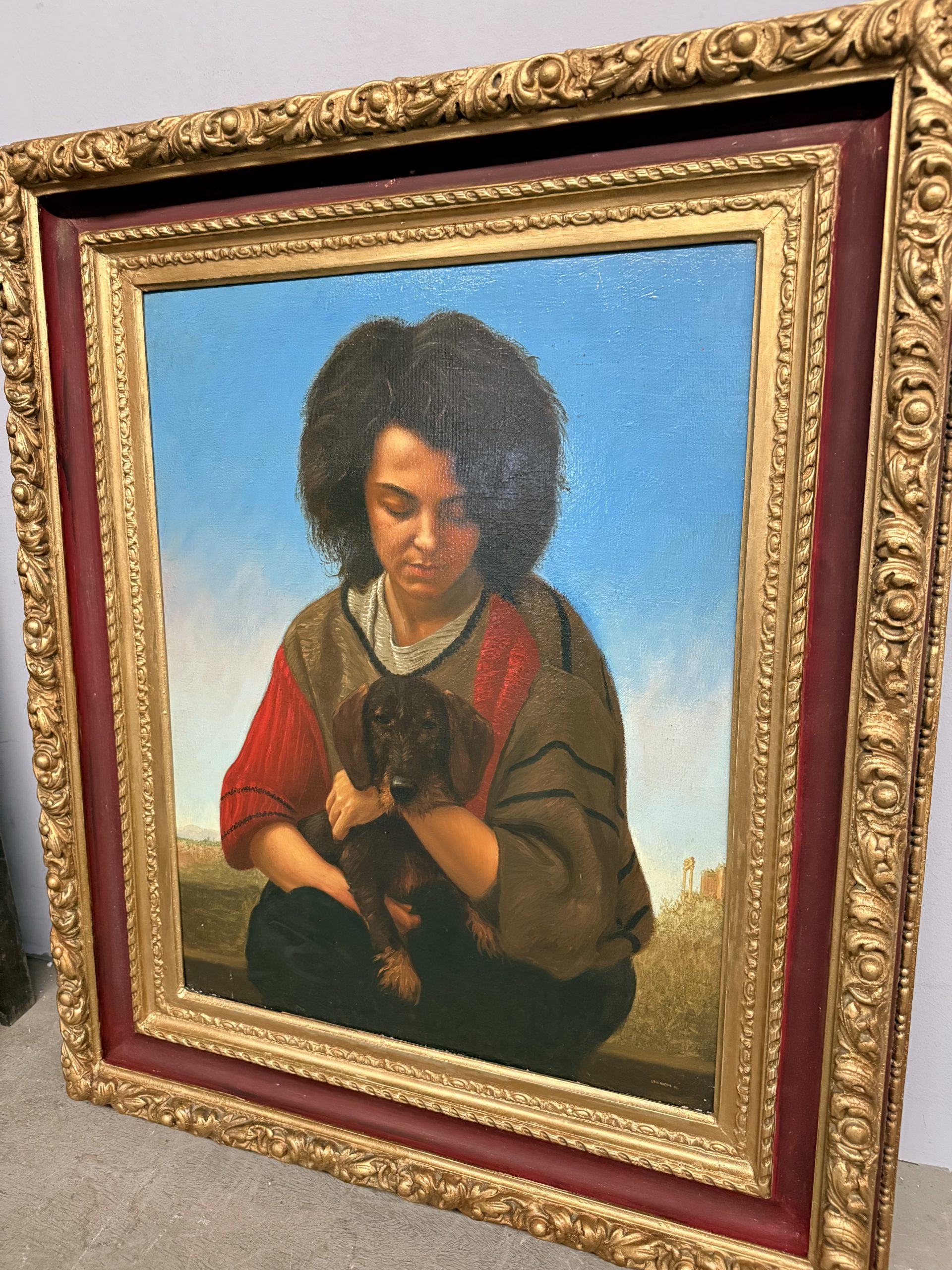 Olio su tela, ragazza e cagnolino 1987 Giancarlo Pignataro, 98x82cm - immagine 13