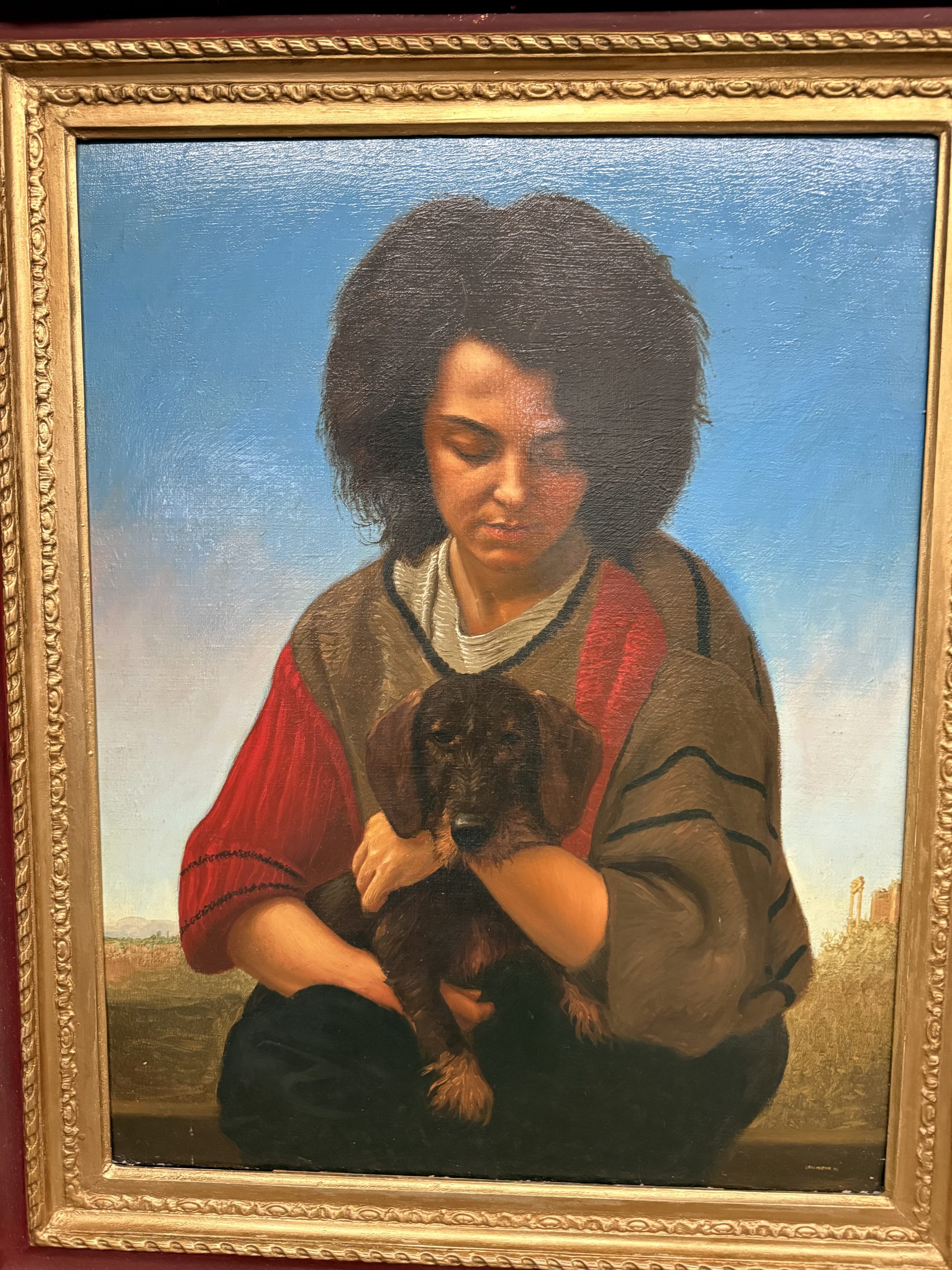 Olio su tela, ragazza e cagnolino 1987 Giancarlo Pignataro, 98x82cm - immagine 14