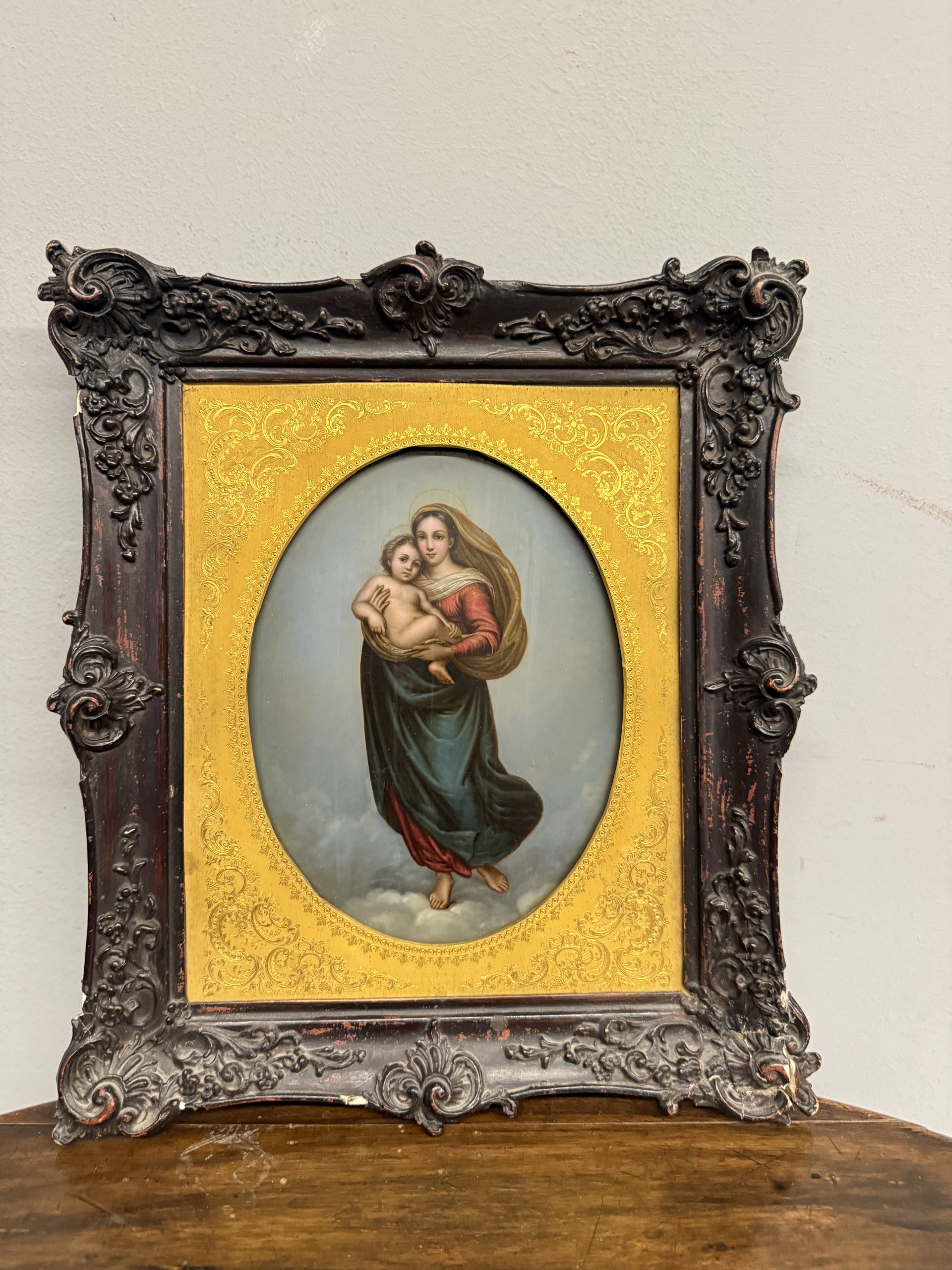 Antico olio su rame '800 Madonna di San Sisto 27x22cm