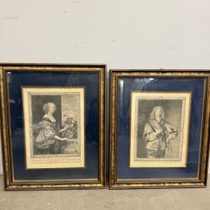 Antica coppia di incisioni XVII sec Van Dyck. Pierre Lombart. Dorothea e Philip Herbert IV, 38x27cm