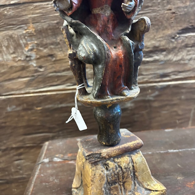 Antica scultura della Madonna su trono . dipinta policroma epoca XVII sec h 35 - immagine 4
