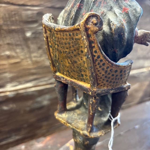 Antica scultura della Madonna su trono . dipinta policroma epoca XVII sec h 35 - immagine 7