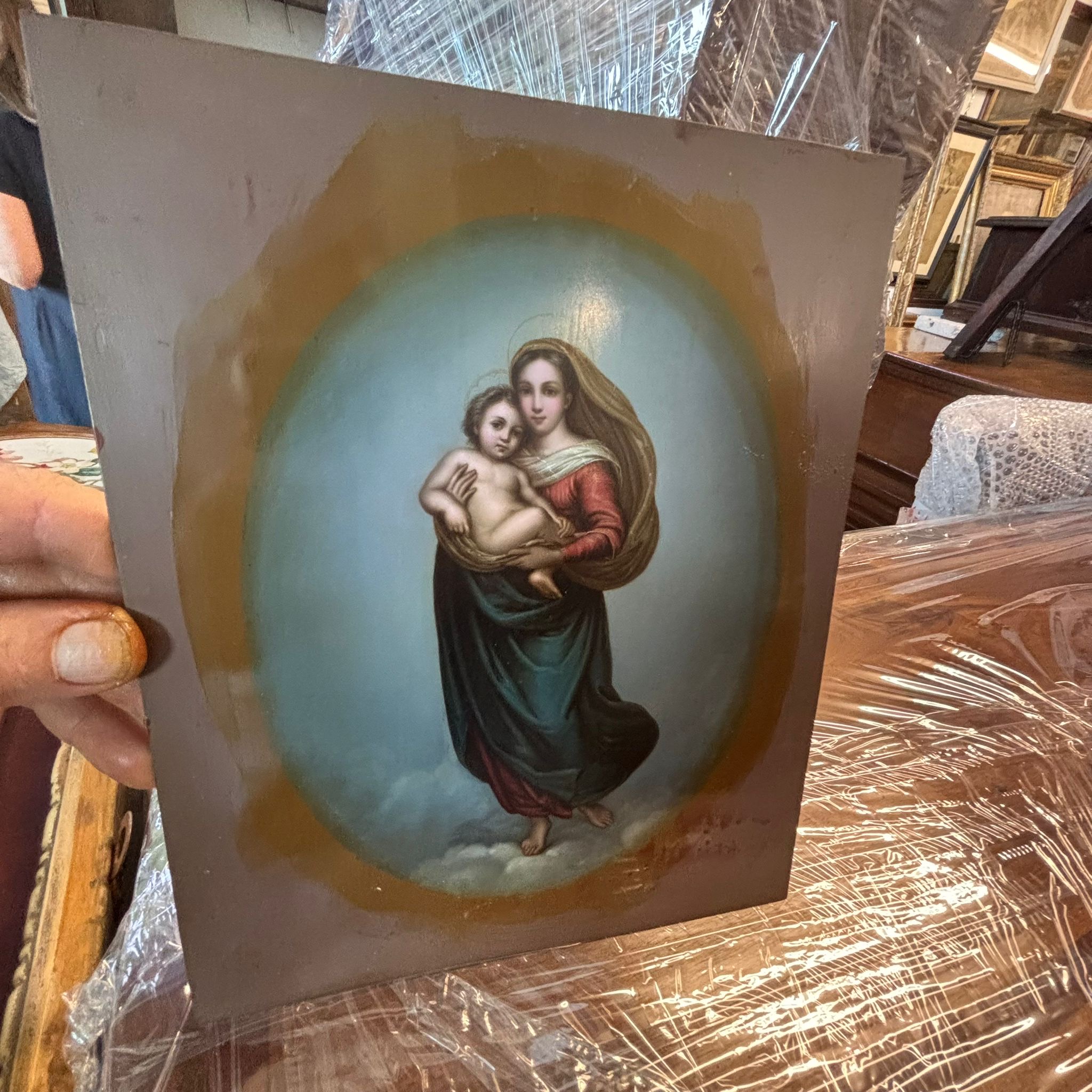 Antico olio su rame '800 Madonna di San Sisto 27x22cm - immagine 5
