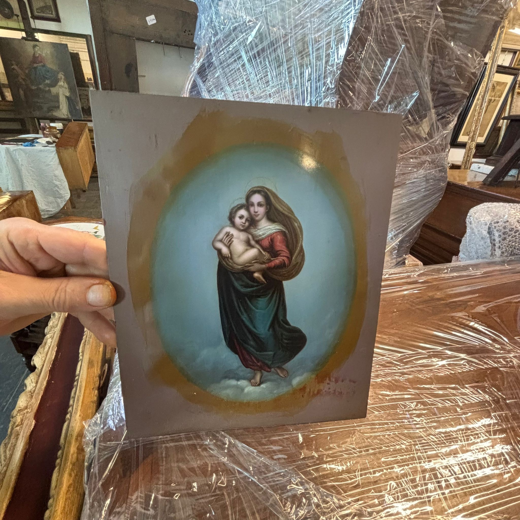 Antico olio su rame '800 Madonna di San Sisto 27x22cm - immagine 7