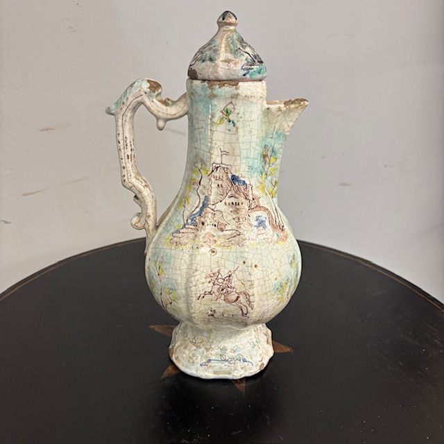 Antica maiolica - ceramica Caffettiera – Versatoio XVIII sec Albissola dipinta . Alta cm 33