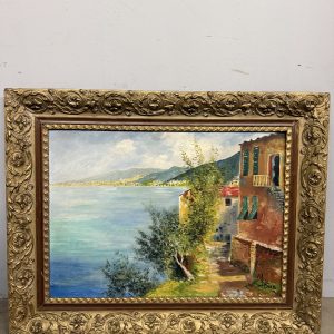 Olio su tela raffigurante Golfo di Napoli, anni 50, 85x67cm