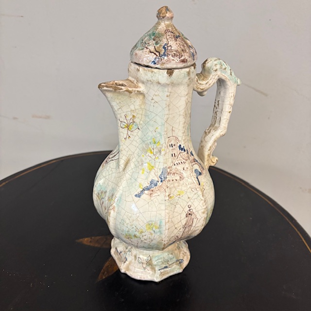 Antica maiolica - ceramica Caffettiera – Versatoio XVIII sec Albissola dipinta . Alta cm 33 - immagine 8