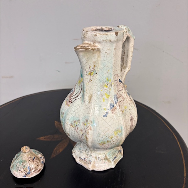 Antica maiolica - ceramica Caffettiera – Versatoio XVIII sec Albissola dipinta . Alta cm 33 - immagine 14