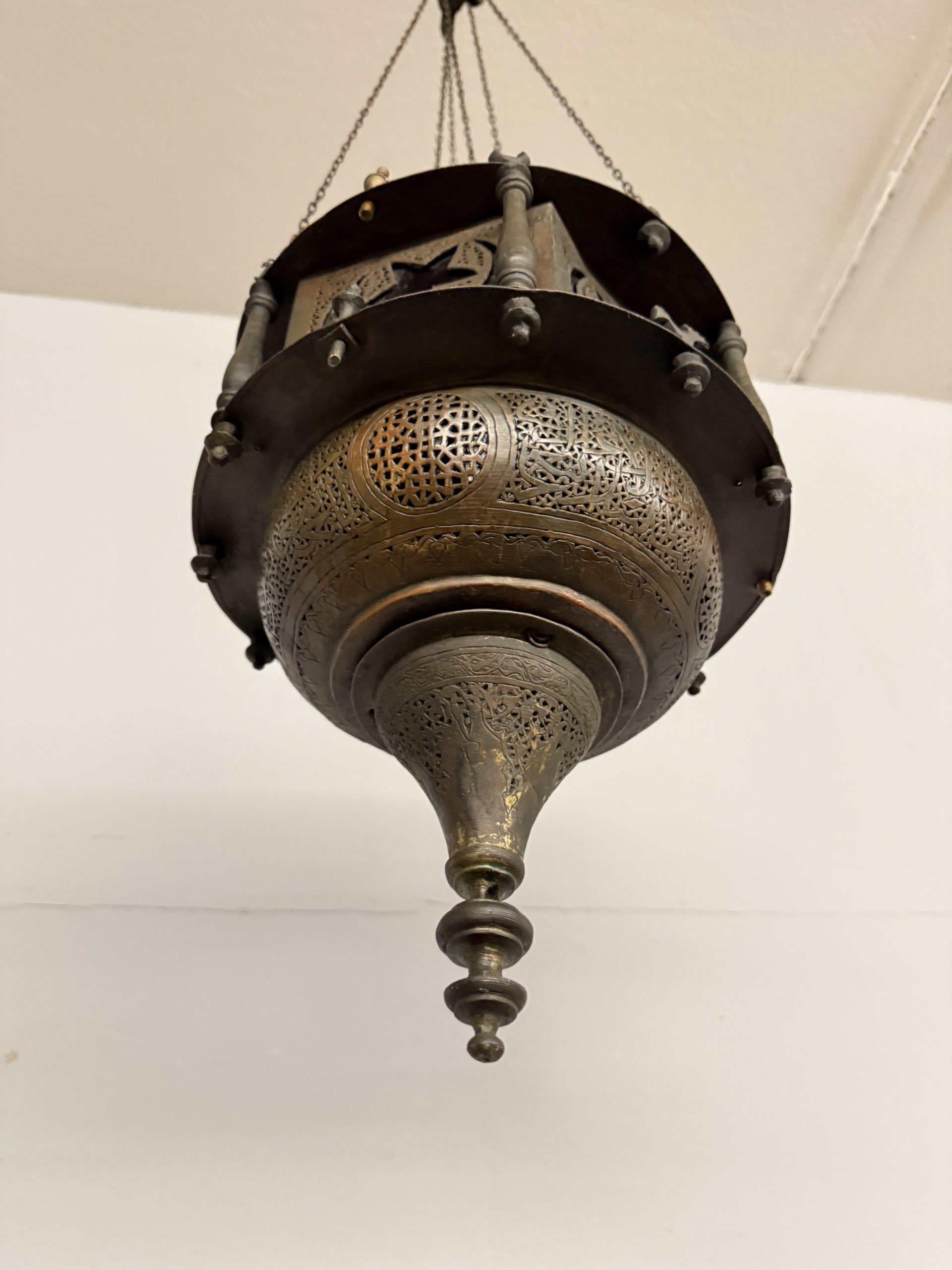 Antica lanterna marocchina 1920 in rame e vetri colorati, 55x30cm - immagine 3