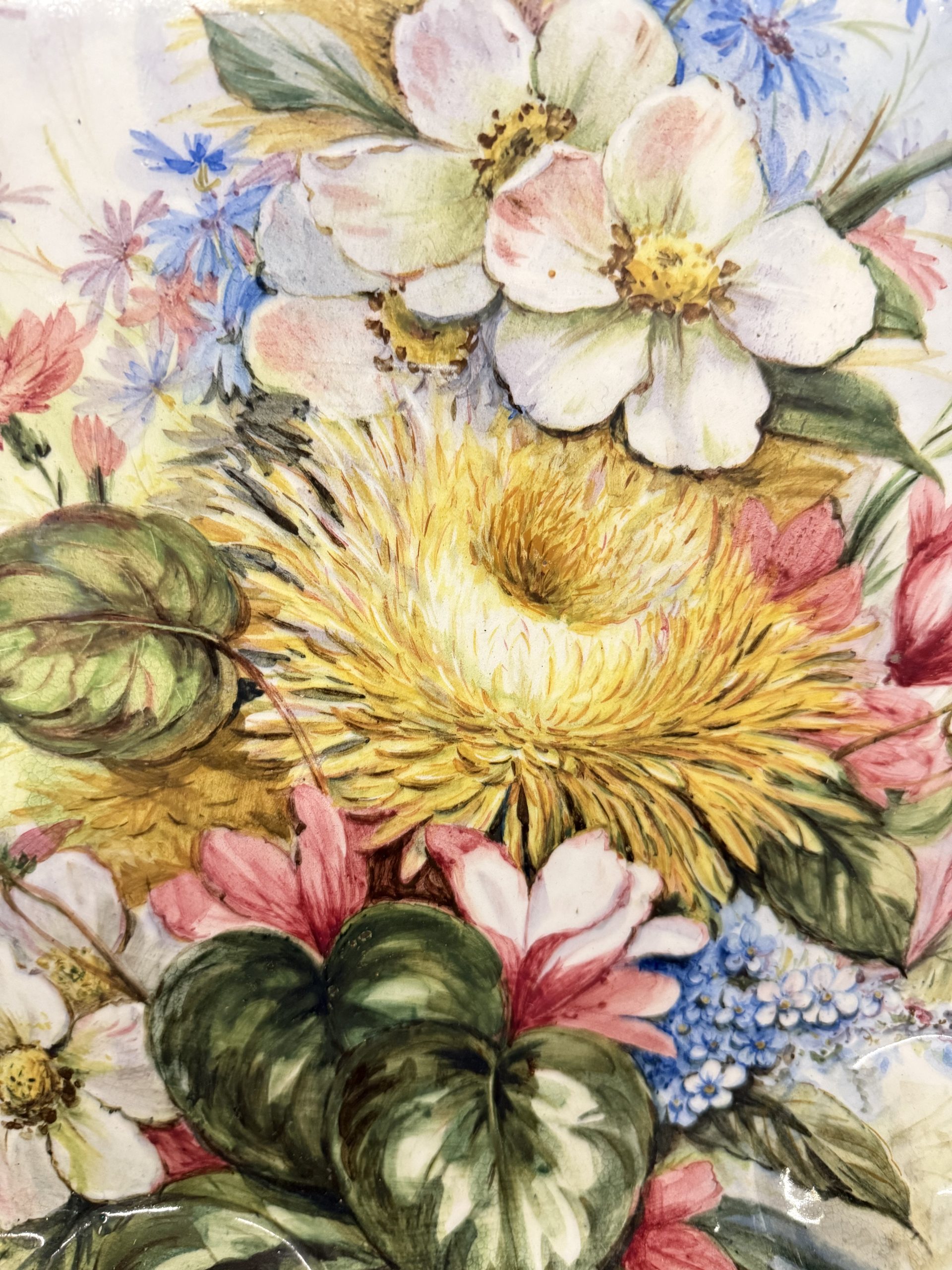 Antico grande piatto in maiolica floreale '800 Nove Bassano 60x5cm - immagine 6
