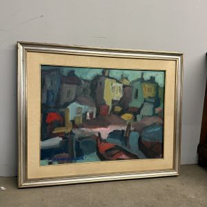 Alternative view of Dipinto materico paesaggio case moderno anni '60, 80x60cm
