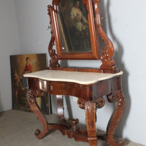 Antica splendida Console toilette Napoli metà 800 Luigi Filippo con psiche basculante e marmo Carrara .