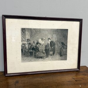 Antica incisione '800 Celestino Turletti. Ben arrivato Lo Zio, 44x32cm