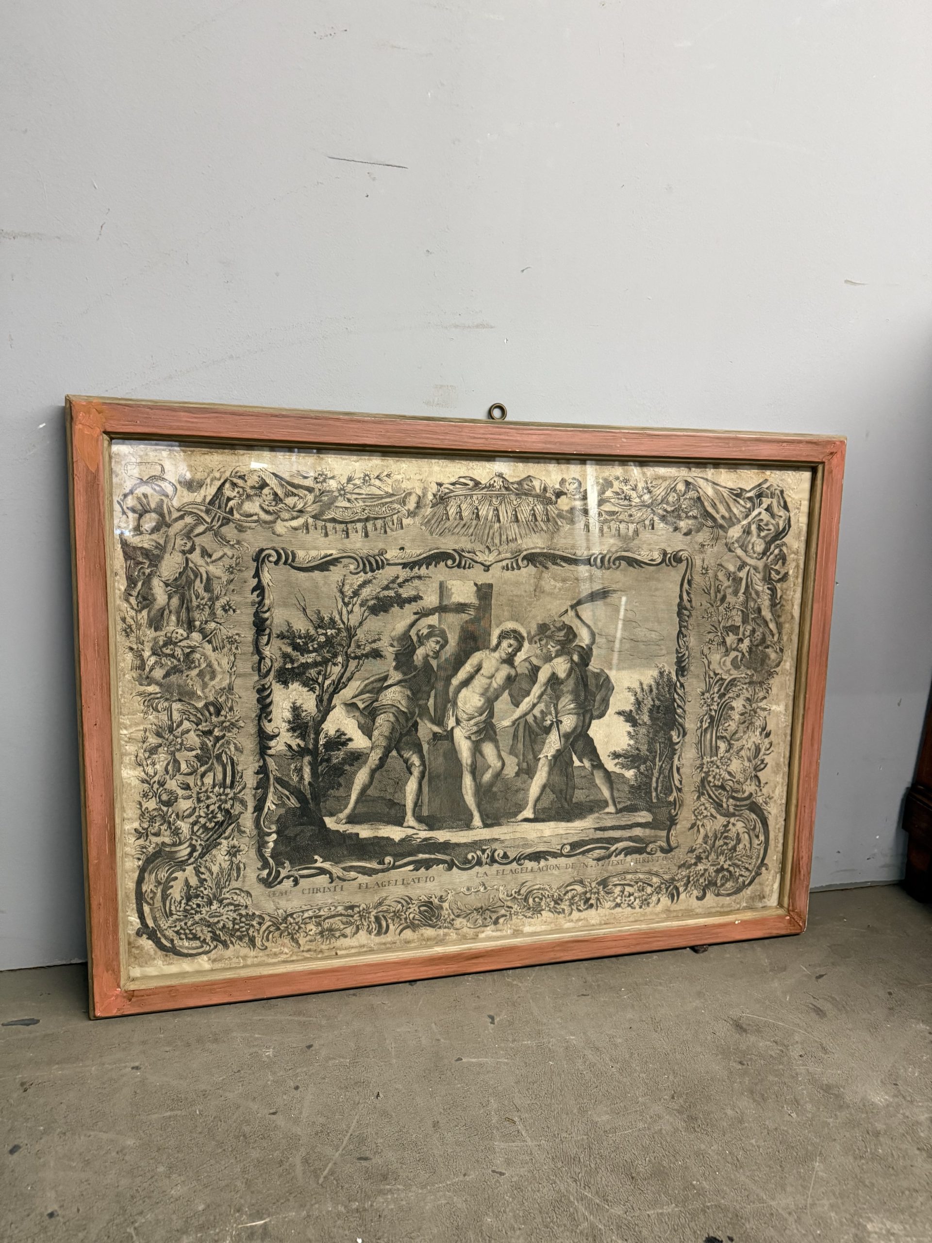 Antica incisione acquaforte flagellazione di Cristo XVI sec, 89x65cm