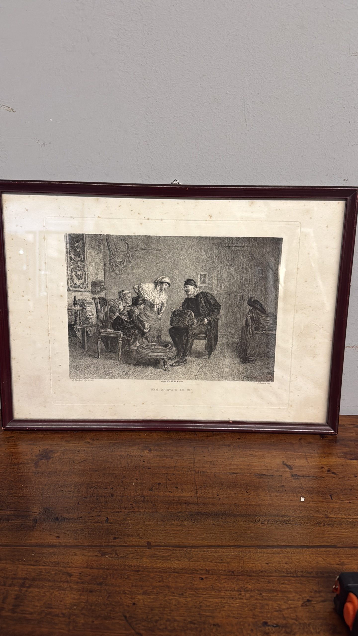 Antica incisione '800 Celestino Turletti. Ben arrivato Lo Zio, 44x32cm - immagine 2