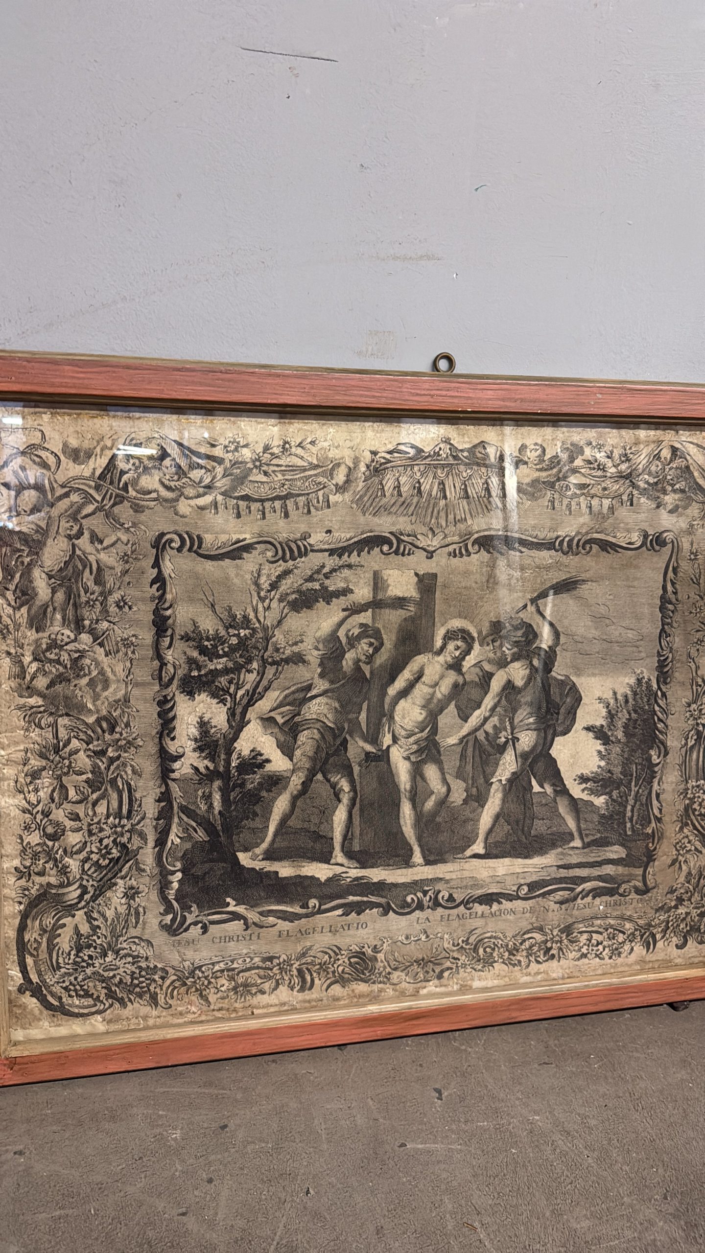 Antica incisione acquaforte flagellazione di Cristo XVI sec, 89x65cm - immagine 2