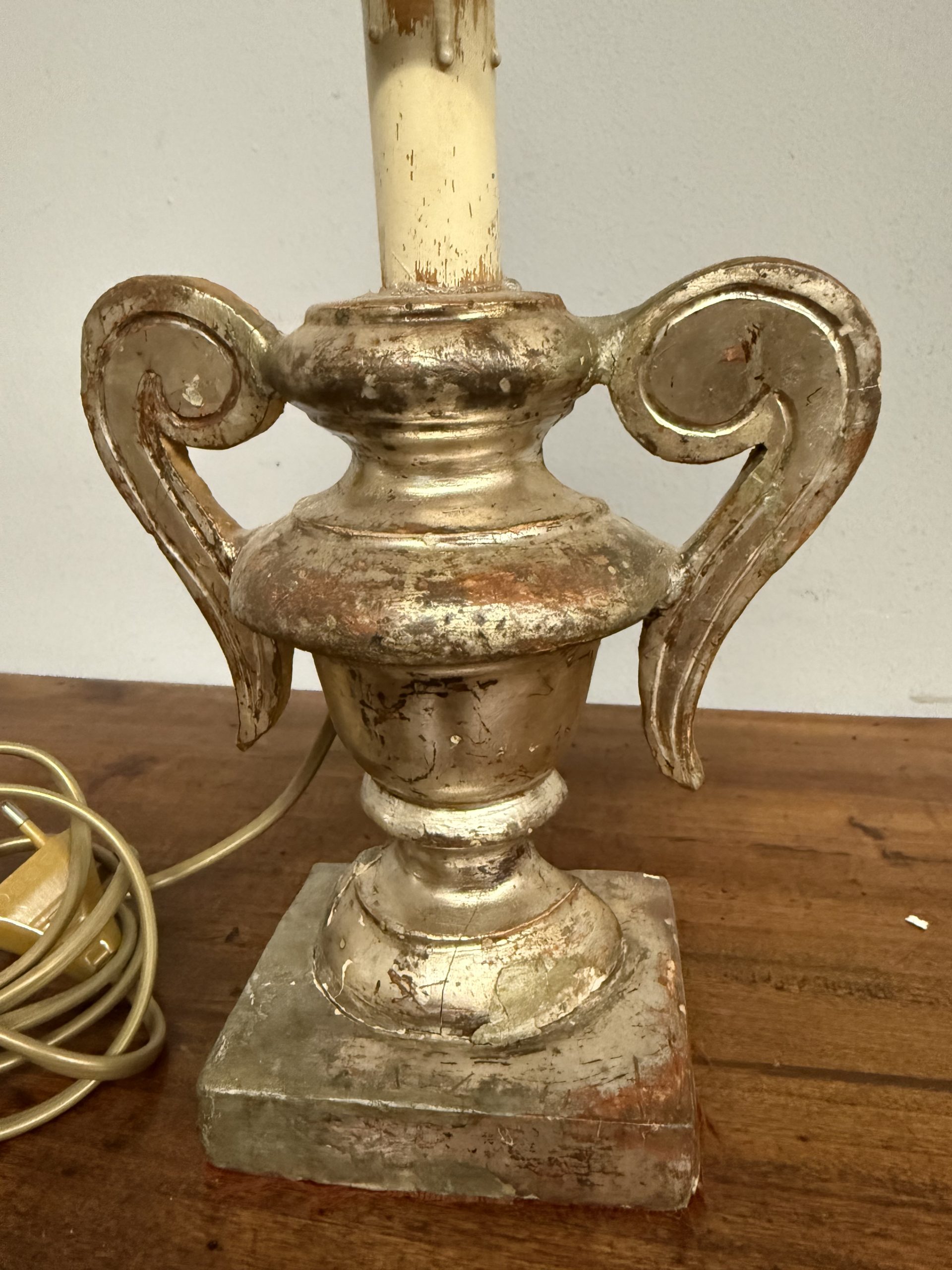 Antico lume porta palme, XVIII SEC , in legno e argento meccato, 36x19cm - immagine 4