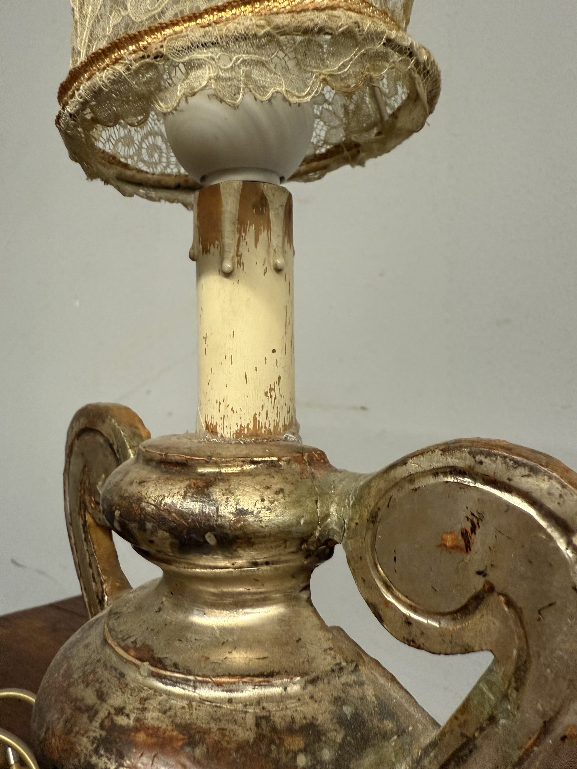 Antico lume porta palme, XVIII SEC , in legno e argento meccato, 36x19cm - immagine 6