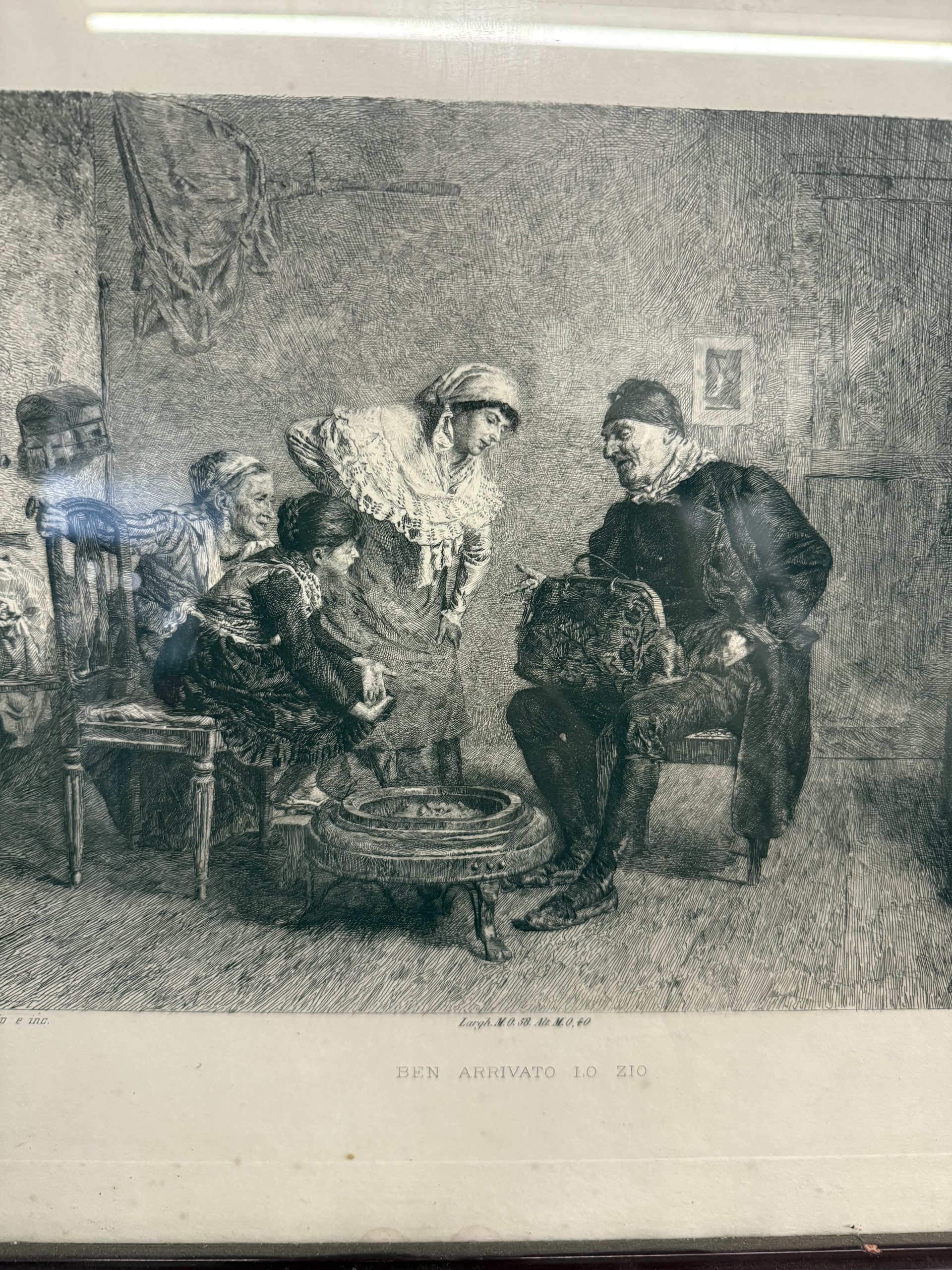 Antica incisione '800 Celestino Turletti. Ben arrivato Lo Zio, 44x32cm - immagine 4